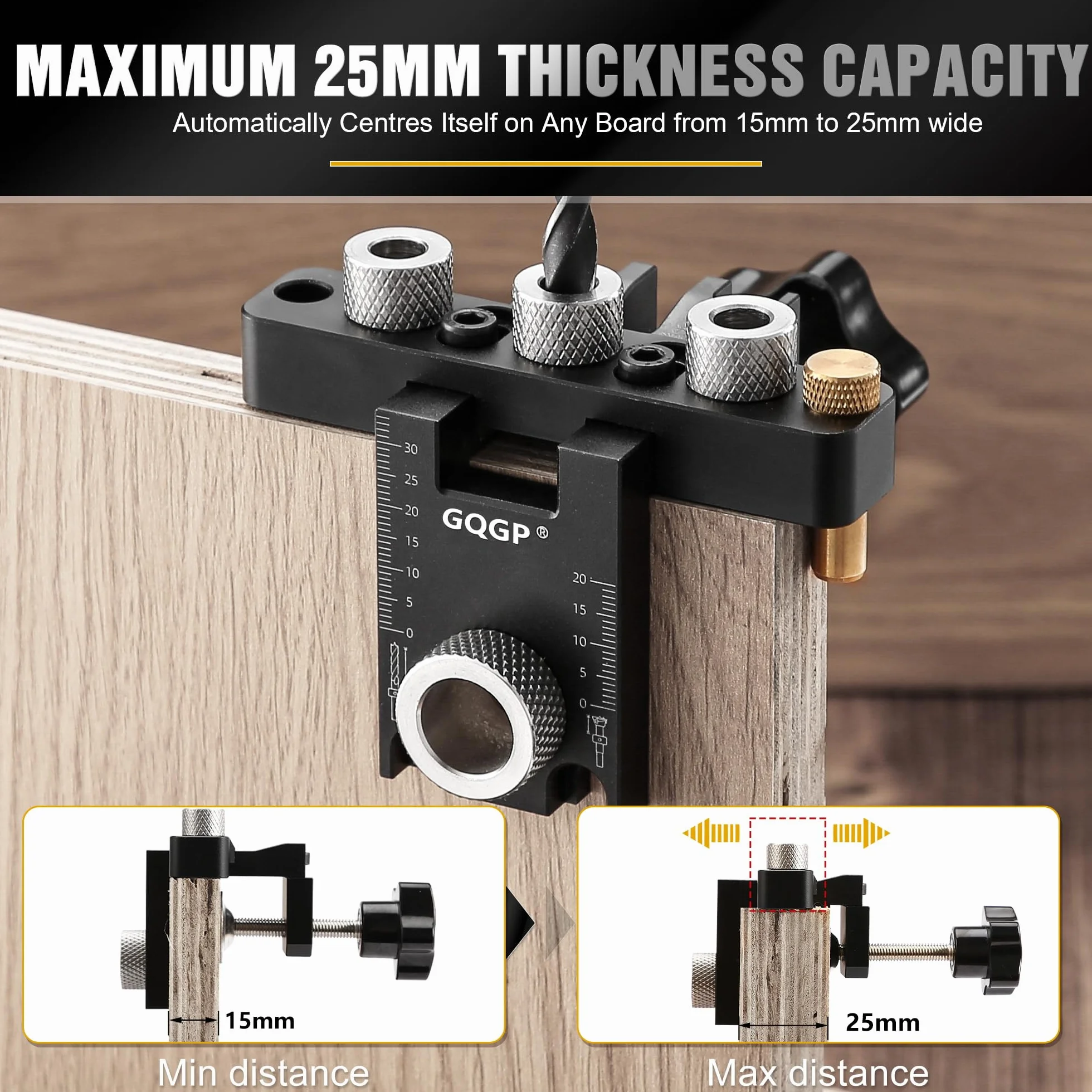 3 in 1 Dima per Tasselli Legno, Set Maschere Fori Tascabili con 8/10/15mm Drill Bit