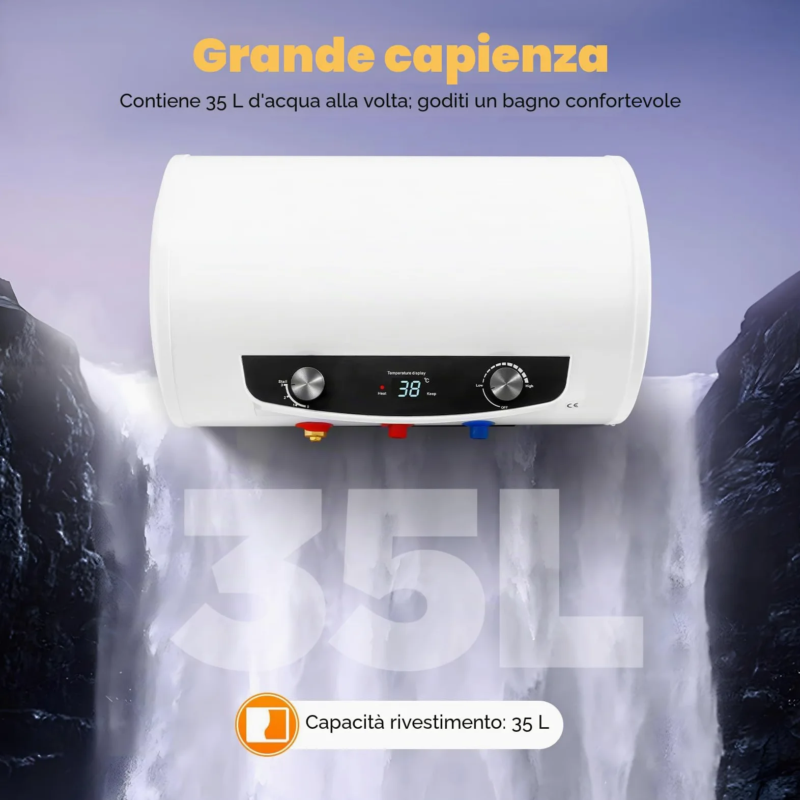 Scaldabagno elettrico, scaldabagno istantaneo da 50 l, caldaia, scaldabagno, scaldabagno orizzontale con unità doccia e tubo, 220 V, 2 kW.