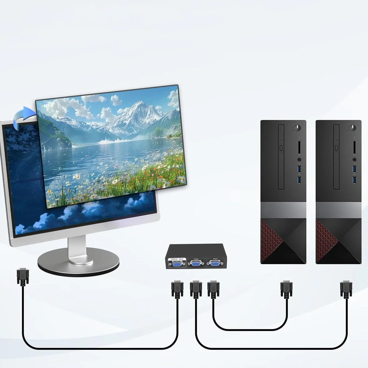 VGA Switch Box 2 IN 1 OUT Audio Video Switcher Splitter Doppio Monitor 1080P 2 Porte Video Condivisione Selettore Adattatore Supporto VGA, XVGA, Switch per PC, Proiettore