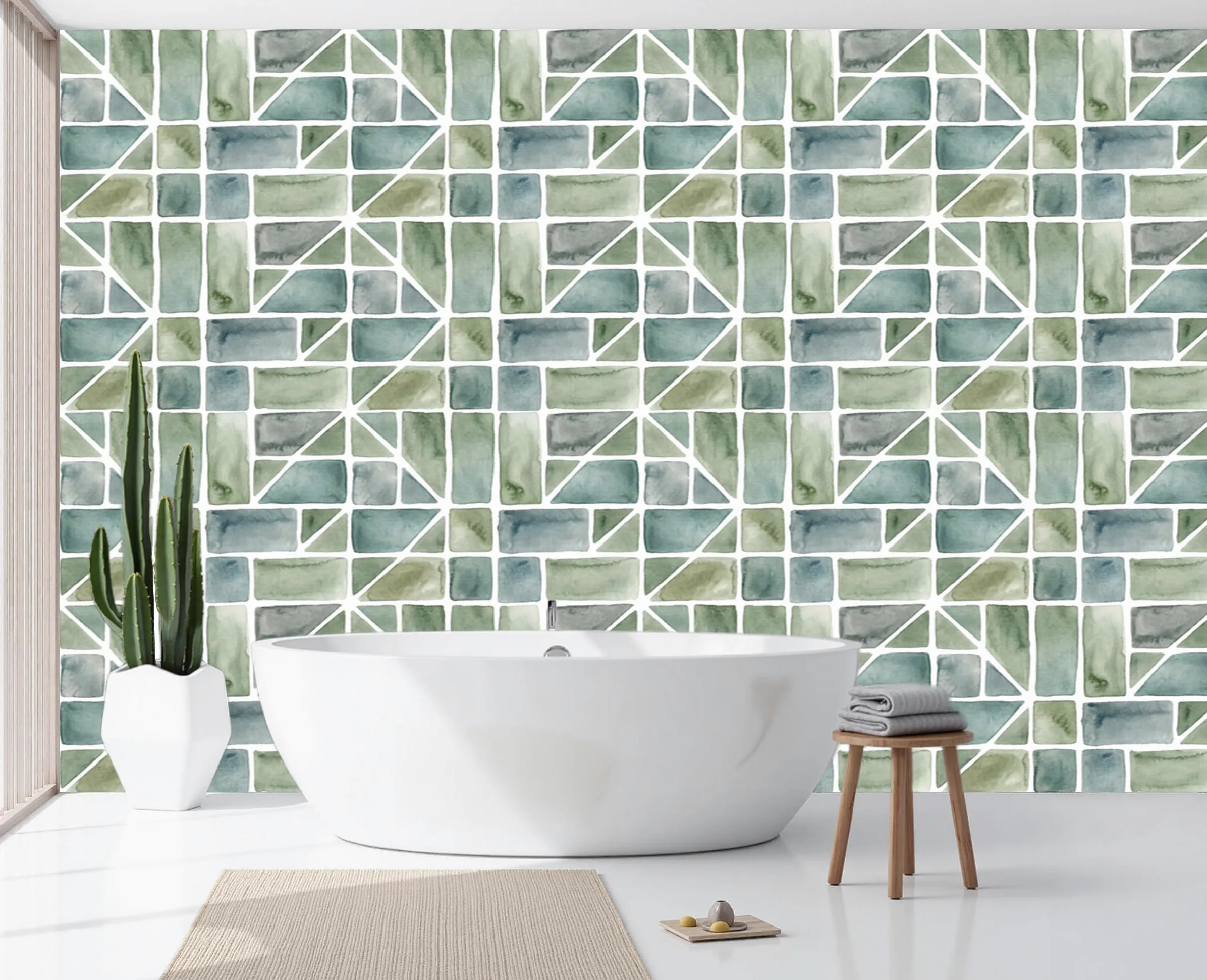 Carta da Parati Panoramica Motivo Geometrico Senza Soluzione Di Continuità 400x280cm Seta Murale per Soggiorno Salotto Camera da letto Ufficio Motivo A Mattoni Acquerello Camera Da Letto Poster Murale