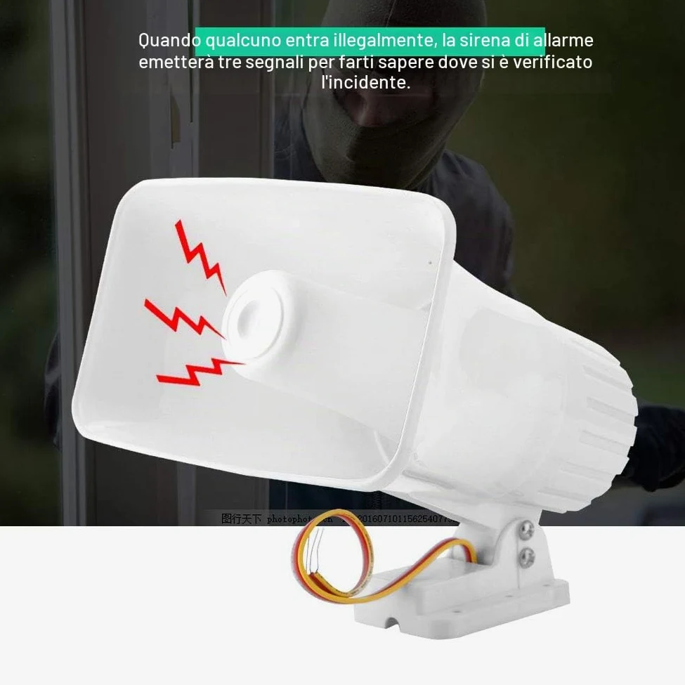 DC12V Sirena di Allarme Domestico, 150 DB DC 12V Dual Tone Wired Horn 150dB Antifurto Avvertimento Althorn per Sicurezza Domestica Audio Dual Wired Alarm