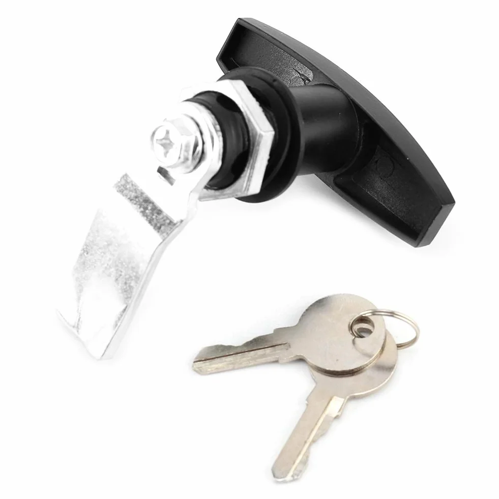 Kit serratura con maniglia a T per porta del capannone Fissaggio posteriore con maniglia a T Cassetta degli attrezzi Serratura per porta del garage con chiavi per tettuccio (nero)