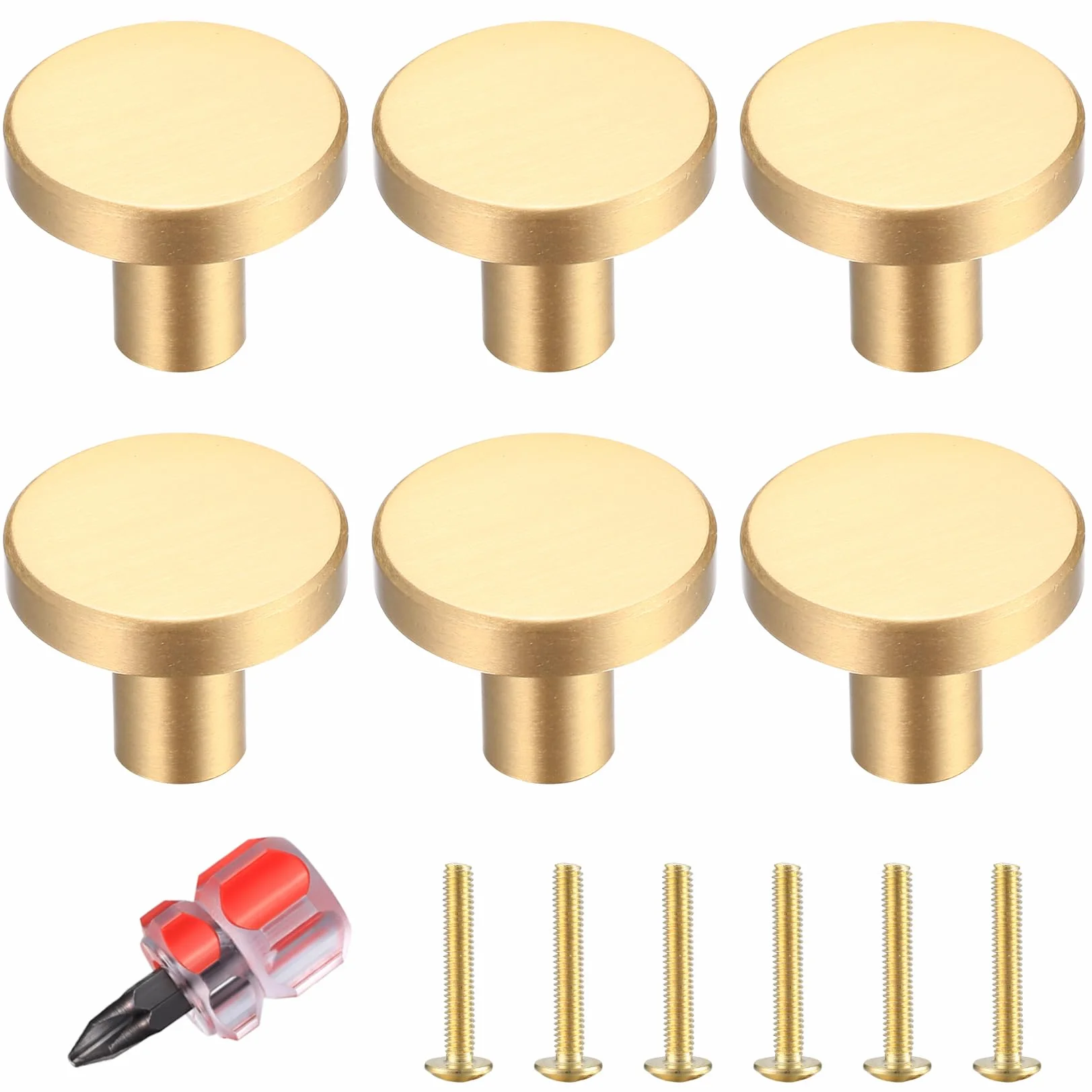 Pomelli per Cassetti Oro, Manopole Rotonde Ottone Dorato 20x25mm, 6 Pezzi