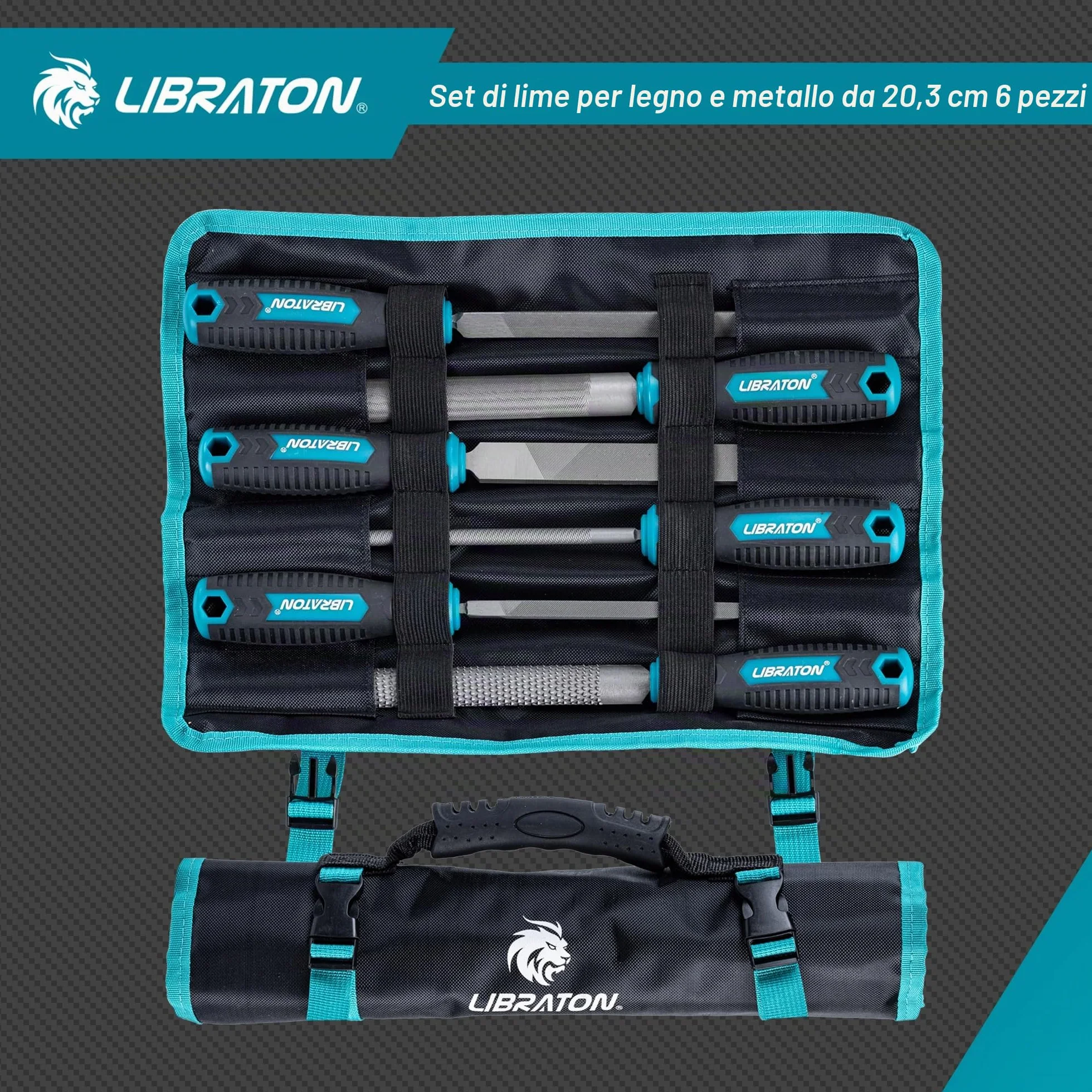 Libraton Set di Lime Metalliche 6 Pezzi 8 Pollici Acciaio al Carbonio Manico in Gomma con Raspa per Legno