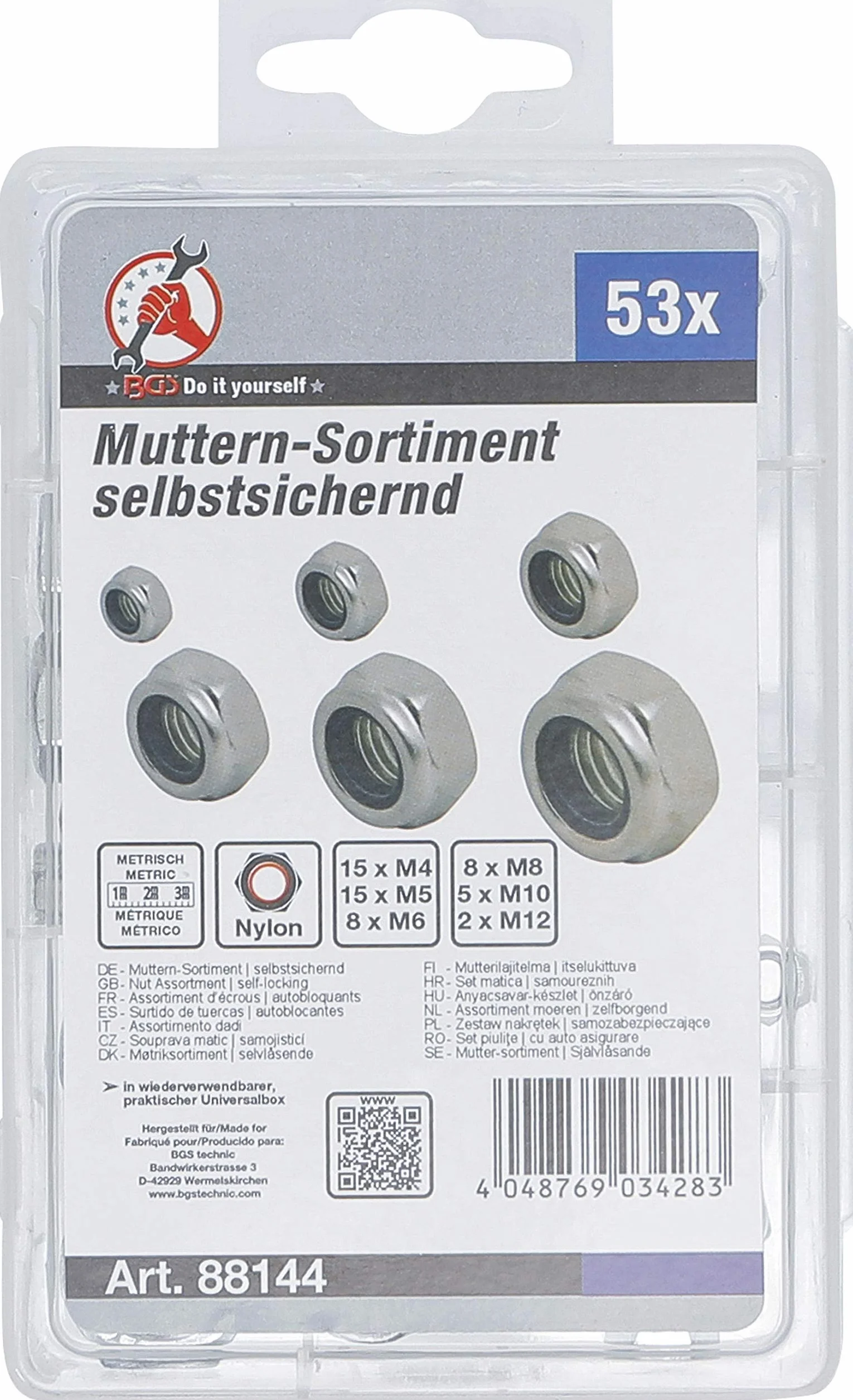 BGS 88144 Assortimento dadi autobloccanti metrico M4 - M12 53 pz.