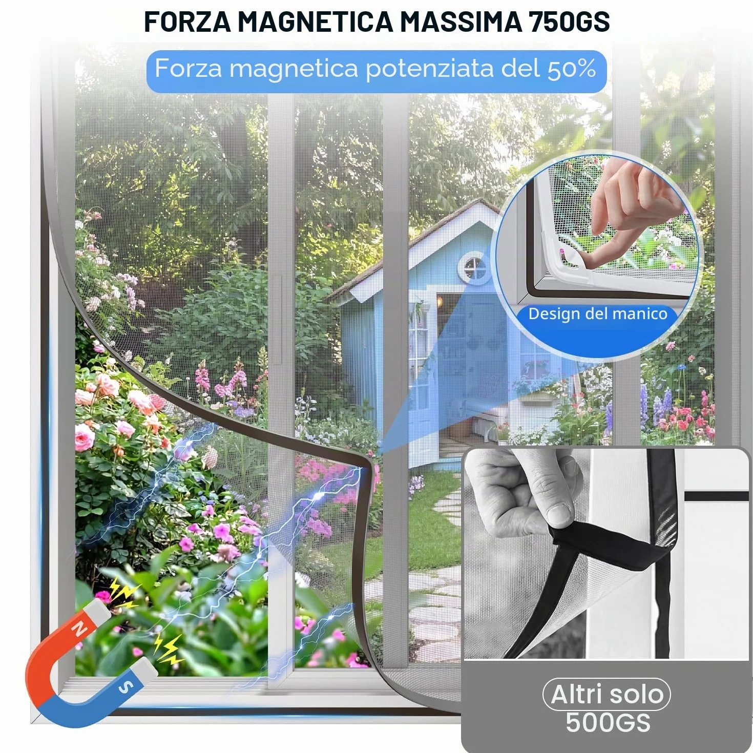 Zanzariera Magnetica 100x150cm Fibra di Vetro Grigia Tagliabile
