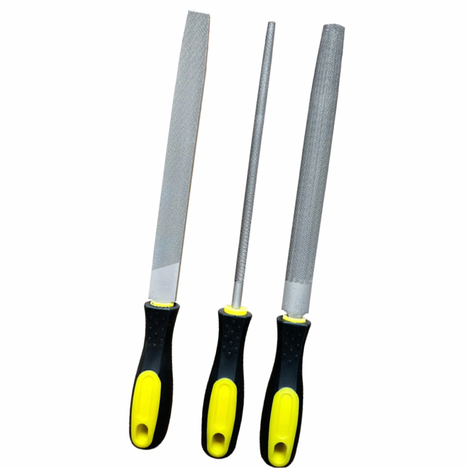 Set di Lime Metallo 3 Pezzi Acciaio al Carbonio 200mm Lima Piatta Rotonda Semitonda Manico Gomma