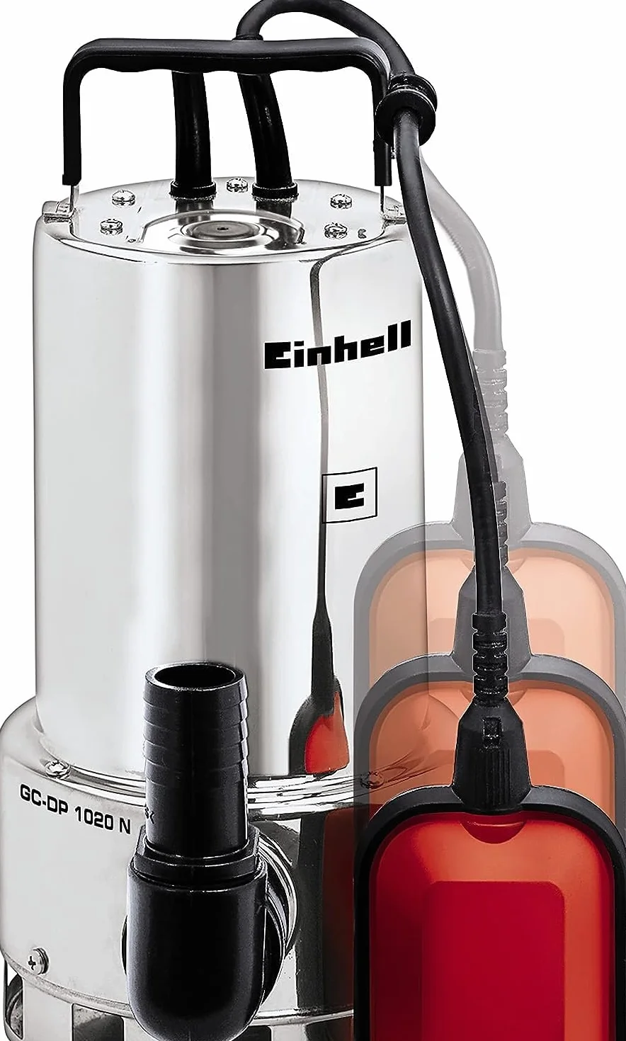 Einhell Pompa per acque scure GC-DP 1020 N (1000W, corpo estraneo Ø20mm, portata 18.000L/h, interruttore a galleggiante, maniglia per il trasporto, inclusi attacchi universali)