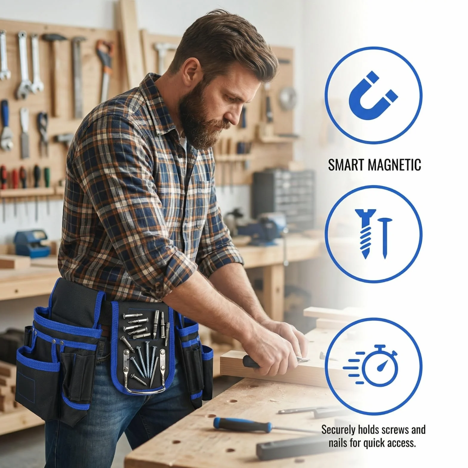 Cintura Porta Attrezzi Imbottita con Multiple Tasche Regolabile per Elettricisti Blu