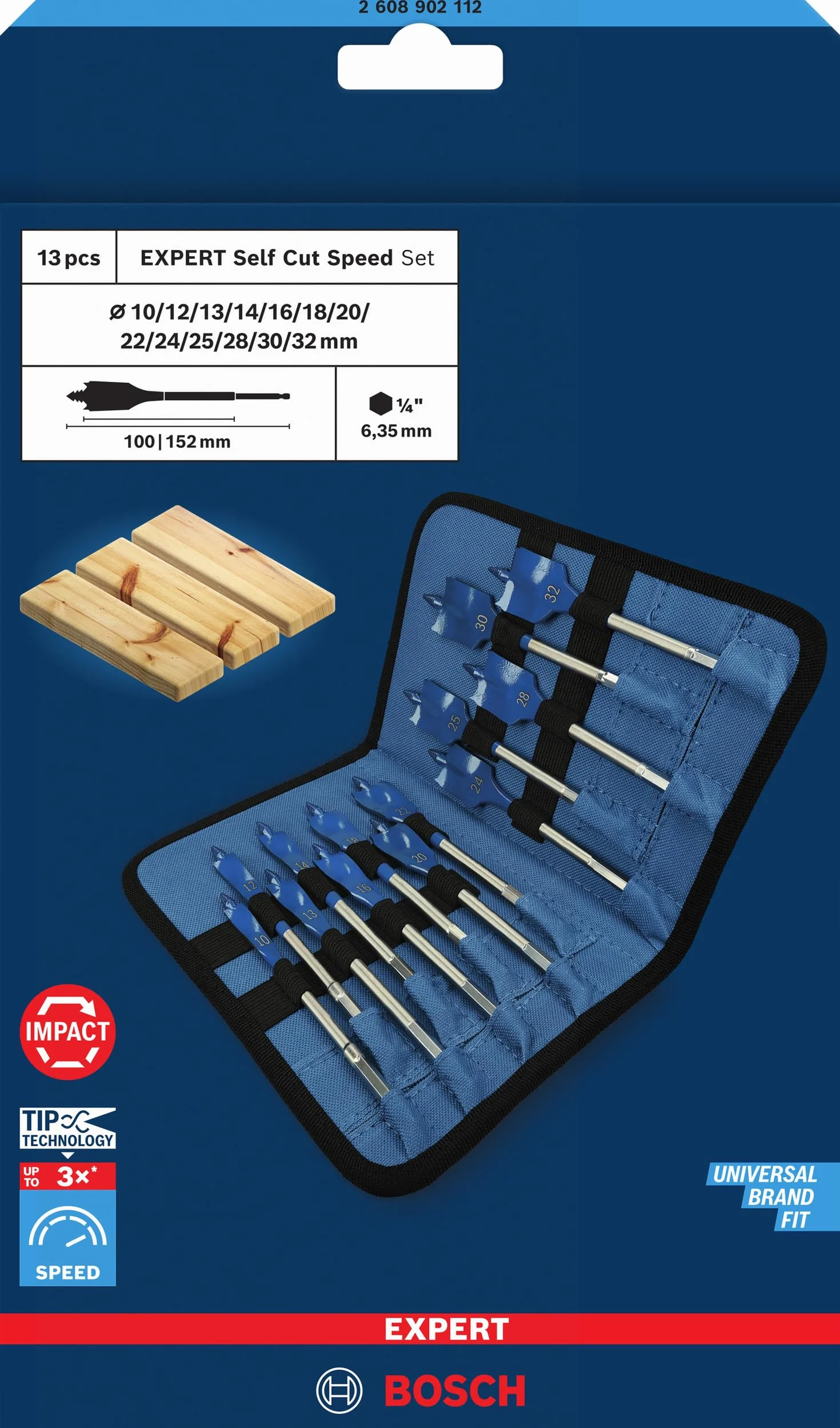 Expert Self Cut Spade Bit Set 13 Pcs w/Pouch