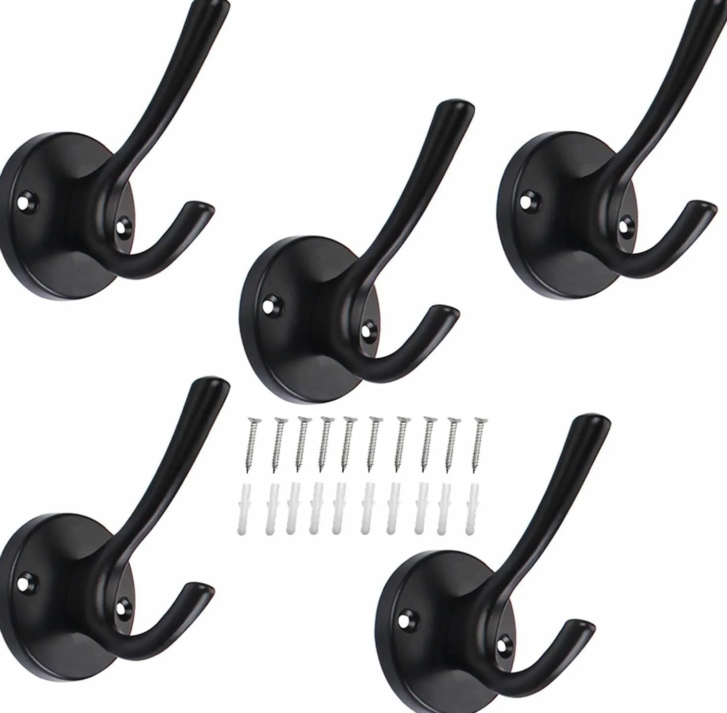 Ganci da muro, Confezione da 5 ganci appendiabiti doppi grandi e resistenti, montati a parete con viti, for accappatoio, rustici for appendere cappotti, asciugamani, cappelli, tazze, chiavi(A)