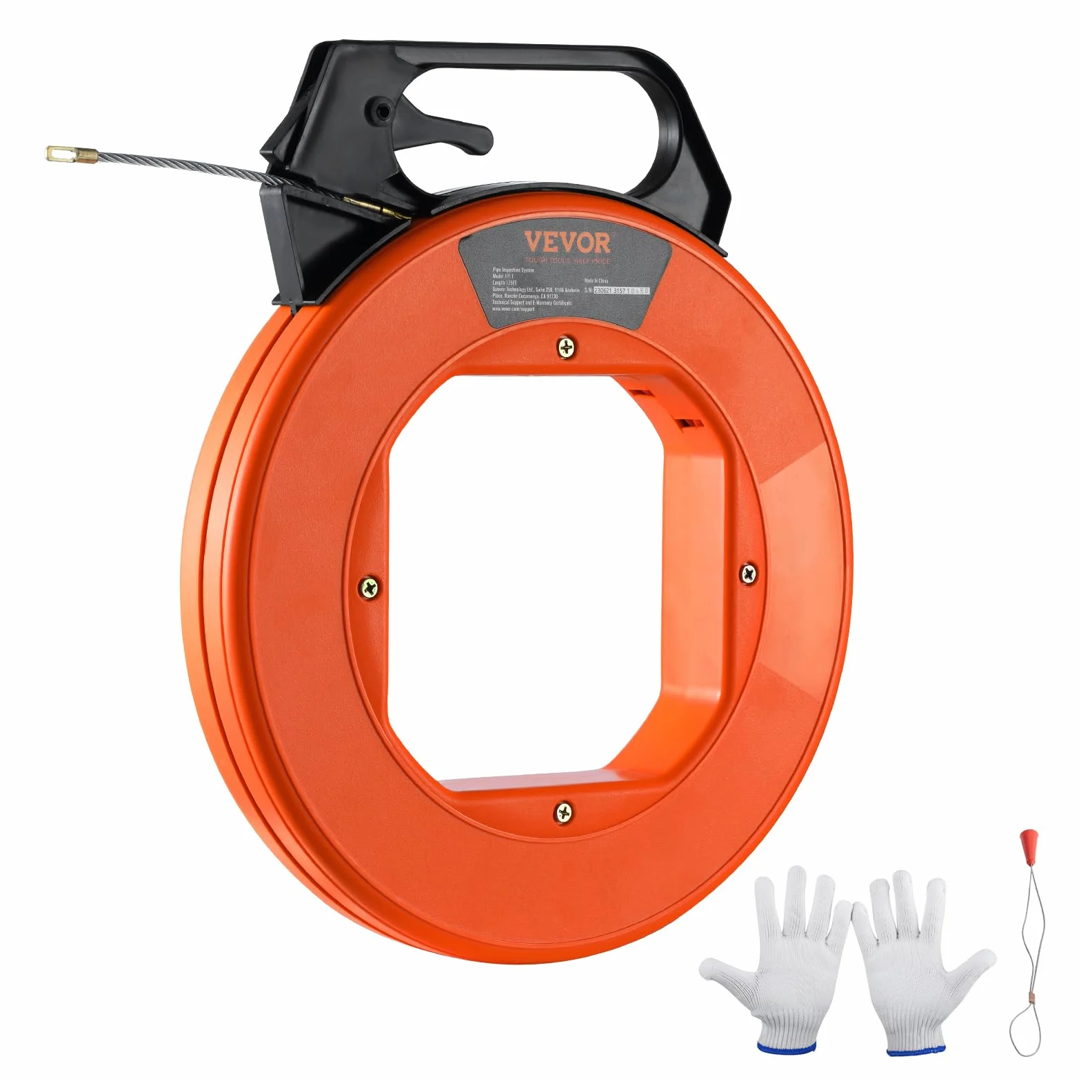 VEVOR Ago da Elettricista 38,1m Estrattore per Cavo Elettrico Estrattore per Cavo Flessibile da 4,5 mm con Custodia in Plastica Guanti con Manico Resistente da Parete Condotti Elettrici Non Conduttivi