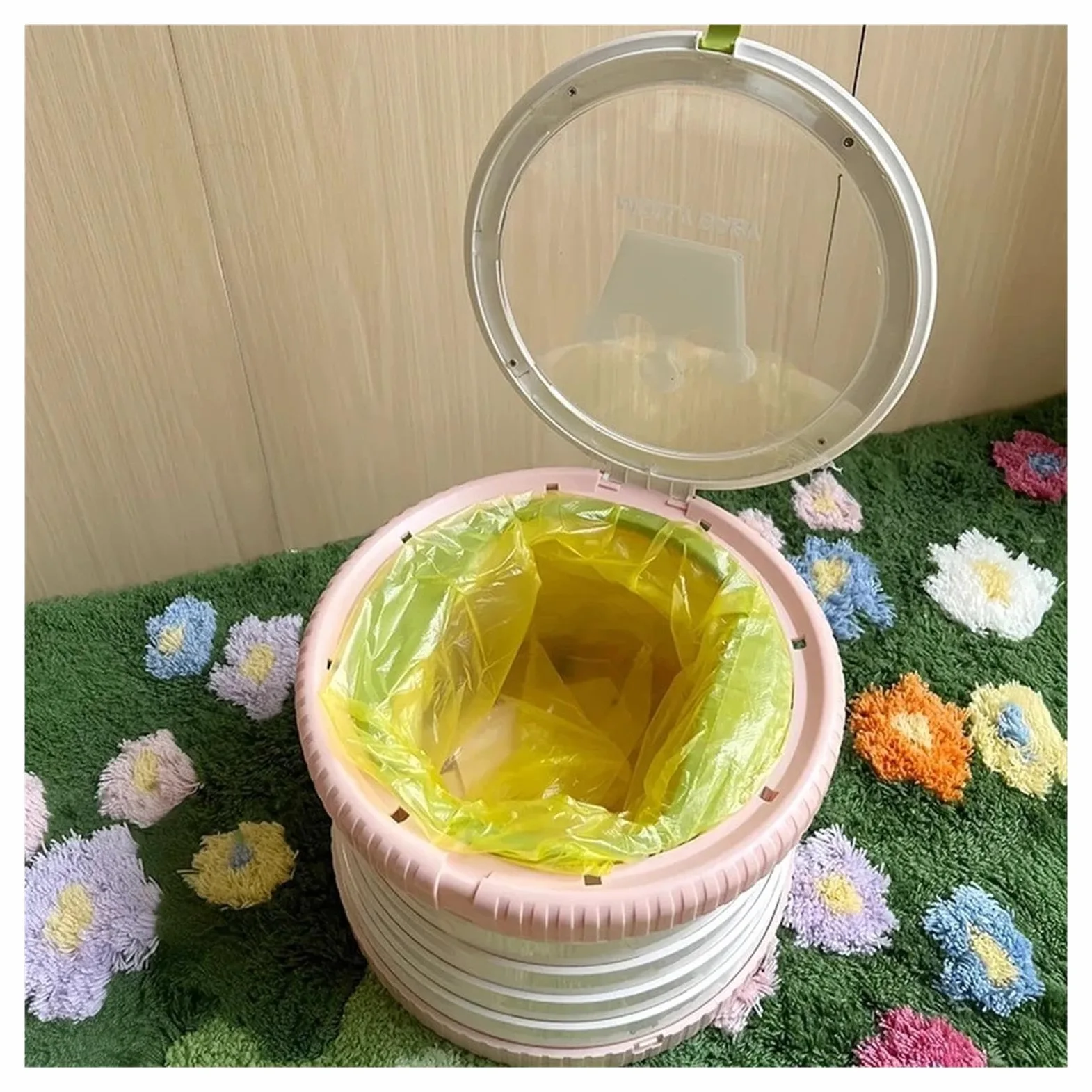 Toilette portatile vasino pieghevole a forma di cartone animato per viaggi di emergenza con borse(Green)