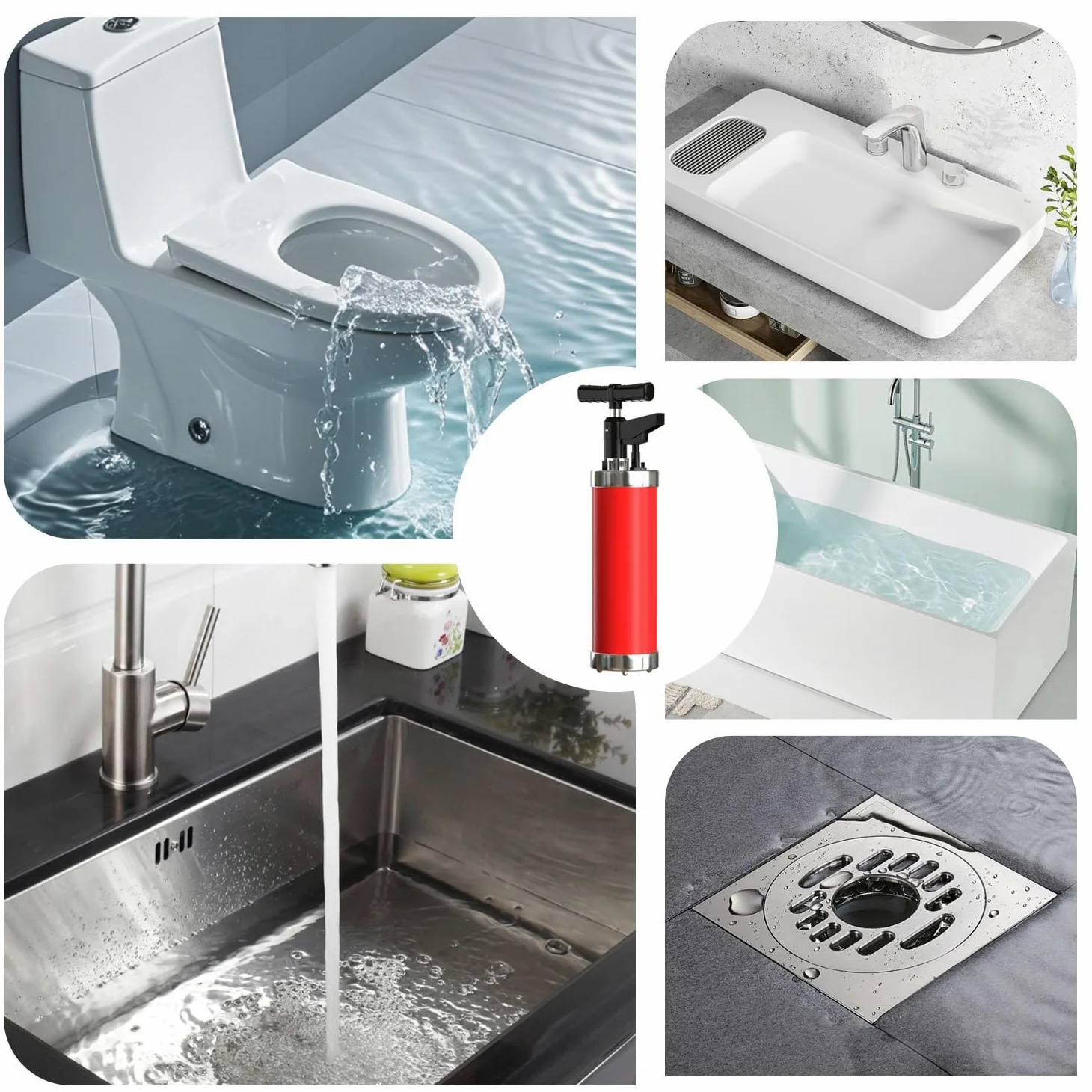Stura WC con 4 Ventosas, Sturalavandini a Pressione con Barometro, Pompa Stura Scarichi a Pressione, Stura WC ad Aria Compressa, Sblocco Rapido, per WC Lavello Pavimento Lavabo