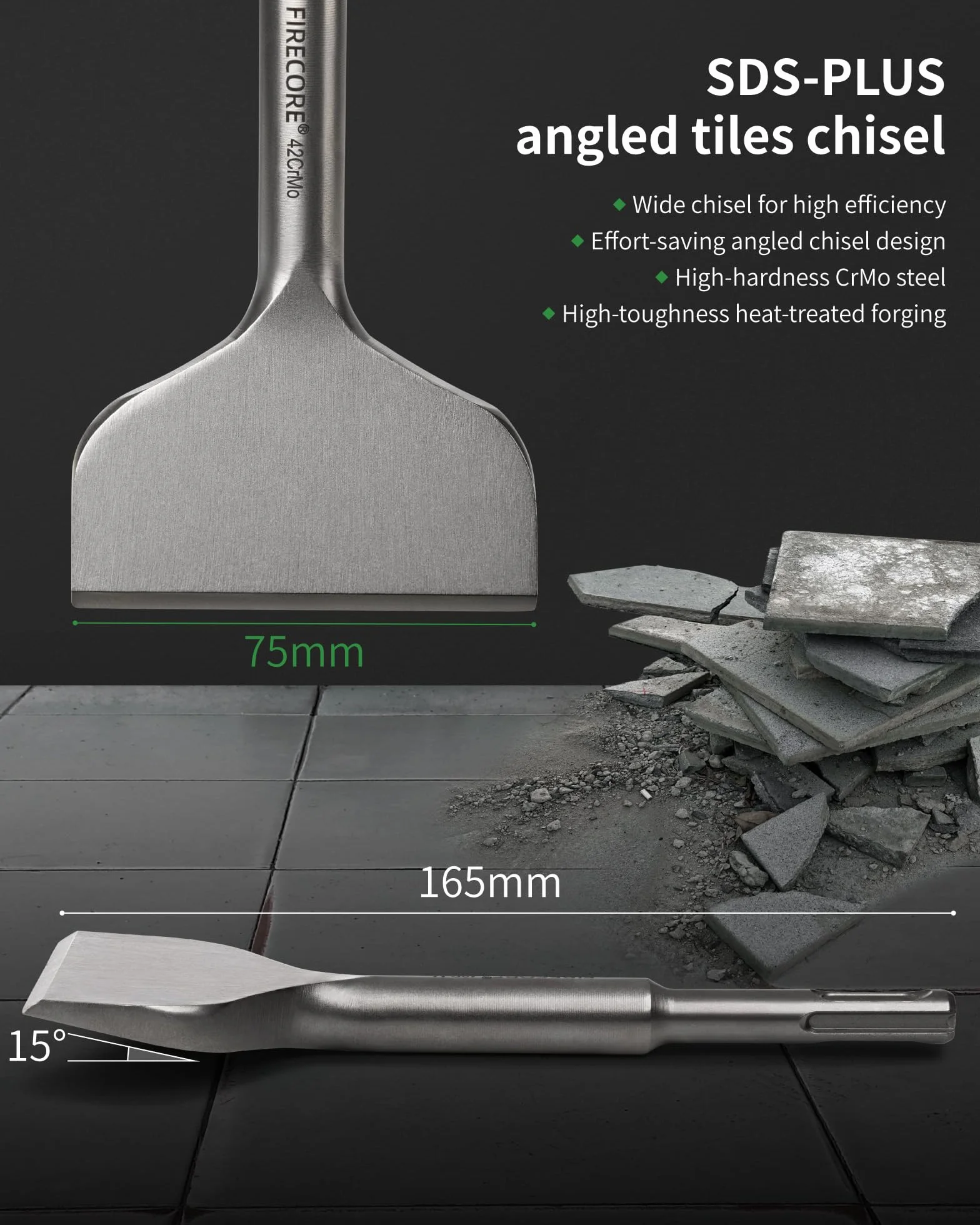 Firecore Scalpello SDS Plus 165 mm x 75 mm Acciaio Speciale 42CrMo