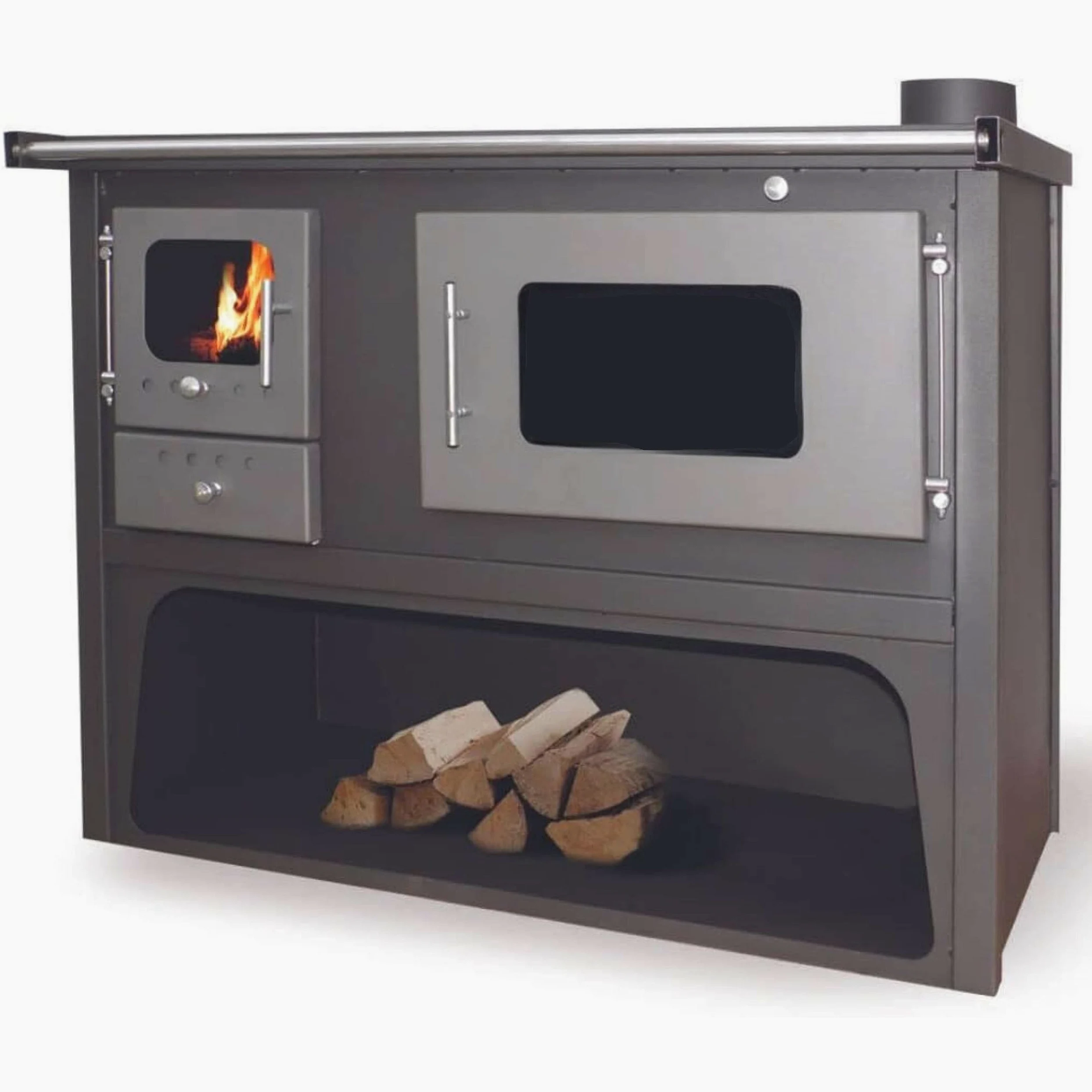 Megashopitalia Stufa a Legna Cucina a Legna con Forno in Acciaio Venezia Maxi 10,3-15 kW Piano Cottura