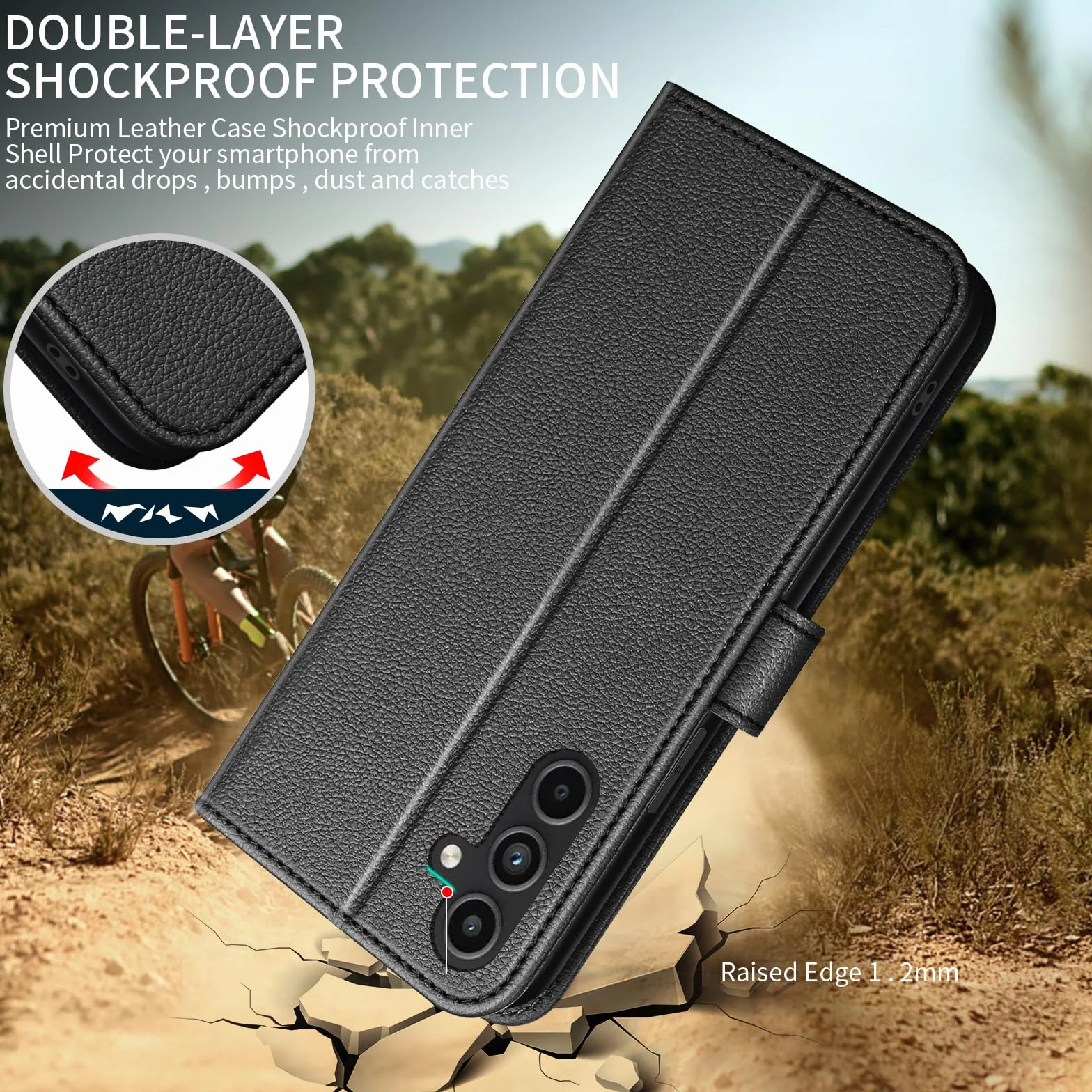 Cover per Samsung Galaxy A16 5G/4G Custodia con 2 Vetro Temperato Pellicola a Libro Portafoglio in Pelle Porta Carte Protettiva Flip Case,Nero