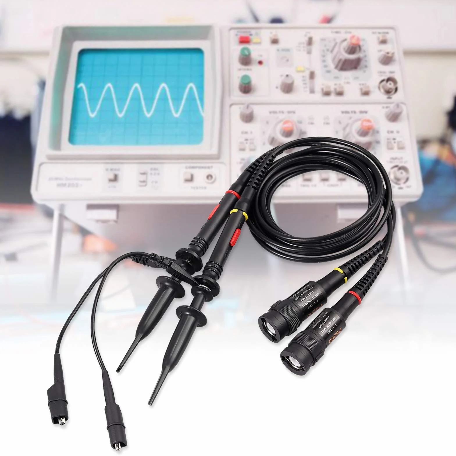 AUTOUTLET - Sonda oscilloscopio 200 Mhz con clip per test BNC P2200 10X/1X nero con BNC a mini grabber e kit di strumenti di regolazione
