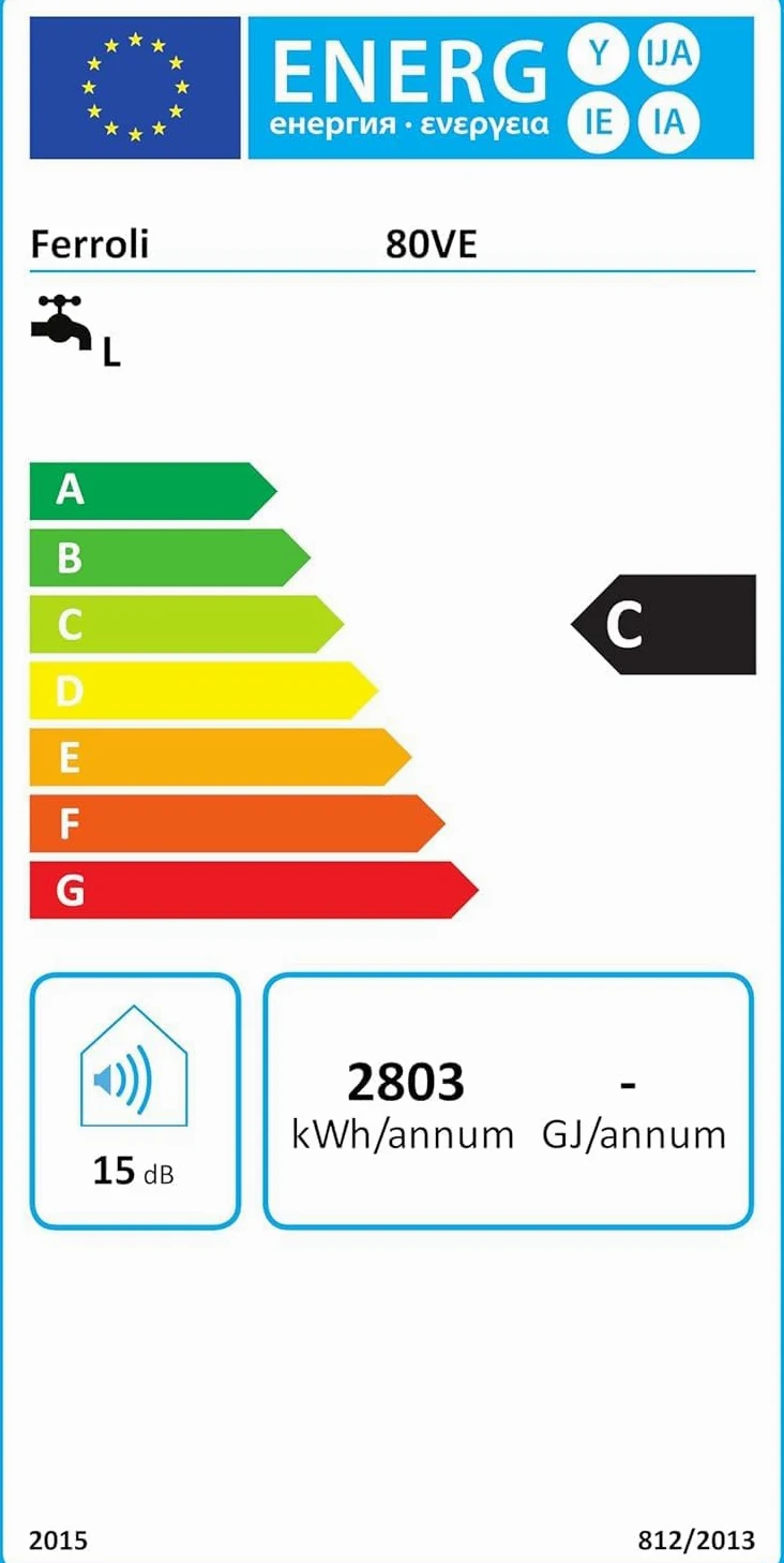 Ferroli Scaldacqua Elettrico Calypso 80VE 80 Litri Verticale, Boiler A Accumulo Con Serbatoio Smaltato, Anodo Di Magnesio E Isolamento In Poliuretano