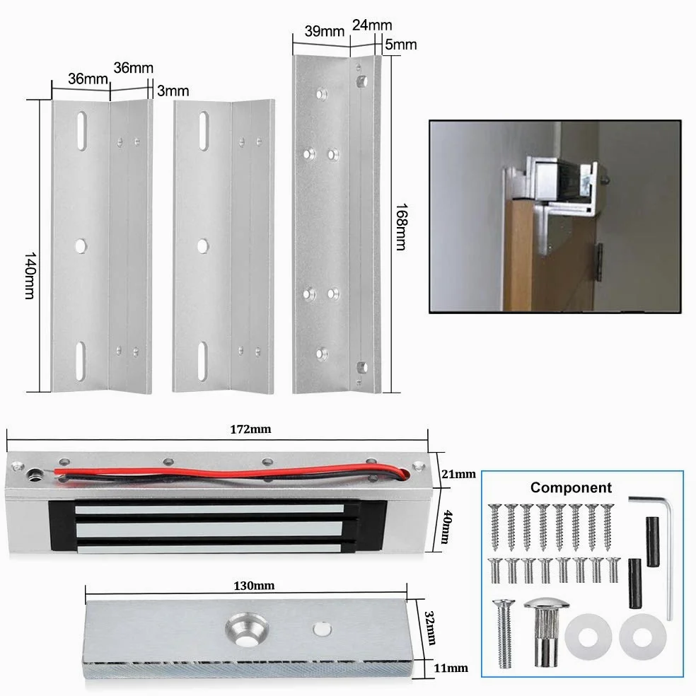 KDL Sistema di controllo accessi IP68 Controller tastiera RFID impermeabile, alimentatore DC12V, serratura magnetica elettrica 180kg / 350lbs con staffa Z&L, pulsante di uscit, Portachiavi RFID 125KHz