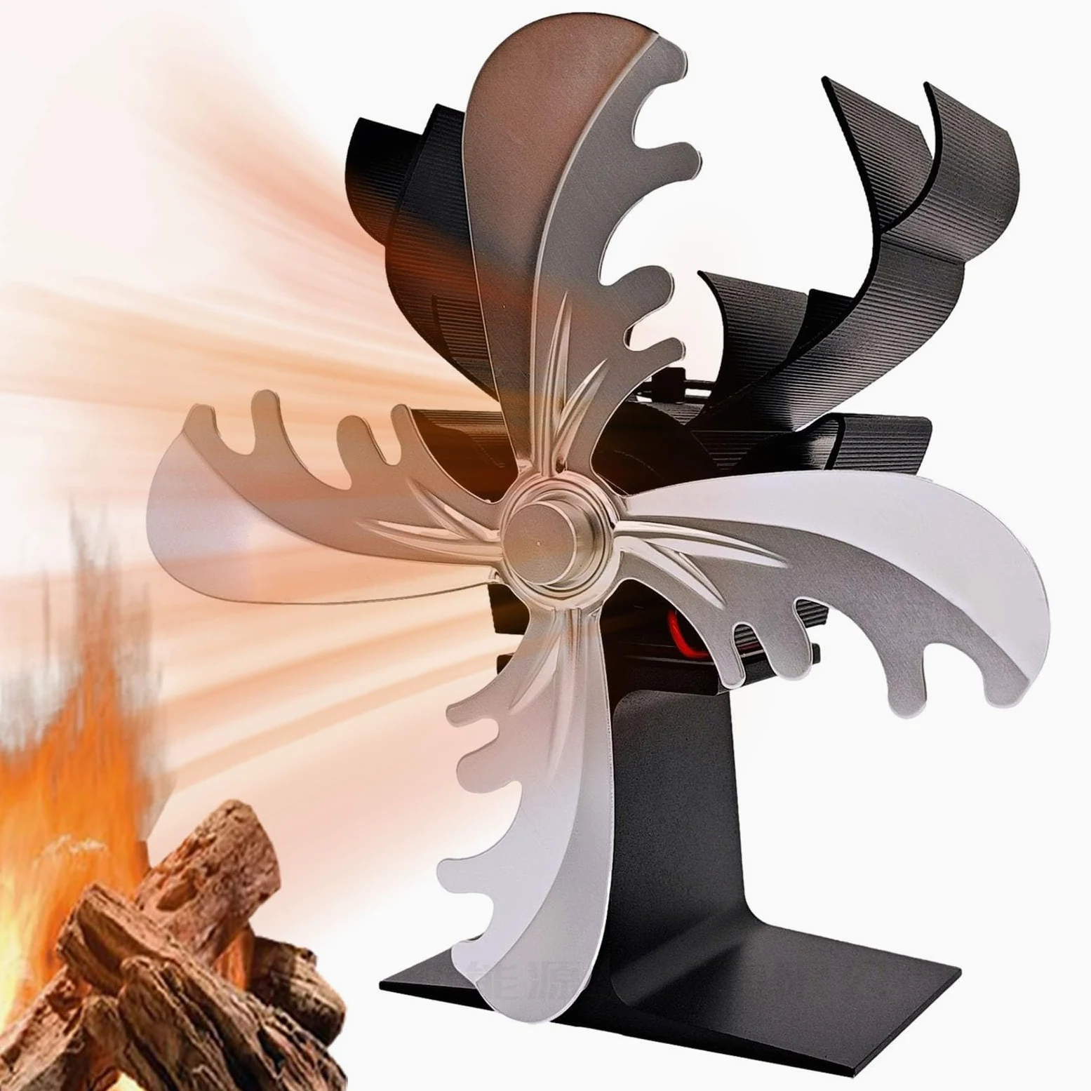 Ventilatore Stufa A Legna - Ventilatore Termico Per A 4 Foglie | Accessorio Per Stufa A Forma di Renna Alimentato A Calore, Circolatore Di Riscaldamento Non Elettrico, Ventilatore Per Stufa