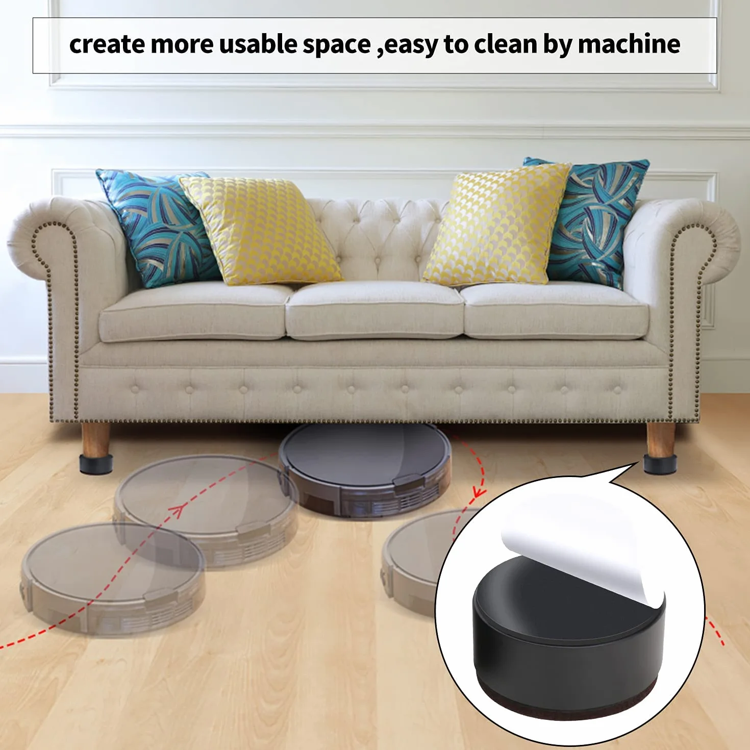 Rialzi per Mobili da 38 mm Autoadesivi, Alzata Riser per Letto 1,5" Piedini in Acciaio 2,4" 4 PZ