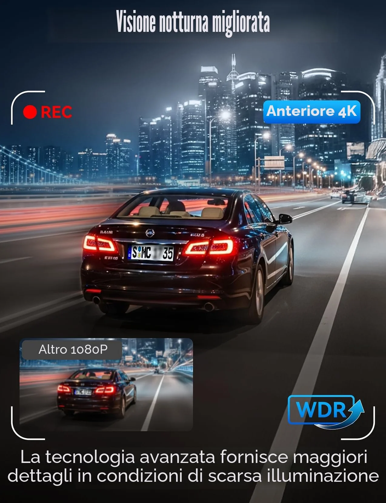 Dashcam 4K 3-Canali, 3,17" Display IPS Dash Cam, Telecamera Auto con WiFi & App, Grandangolo 170°, Sensore G, Visione Notturna, Registrazione in Loop, Monitoraggio Parcheggio,Scheda SD da 64 GB