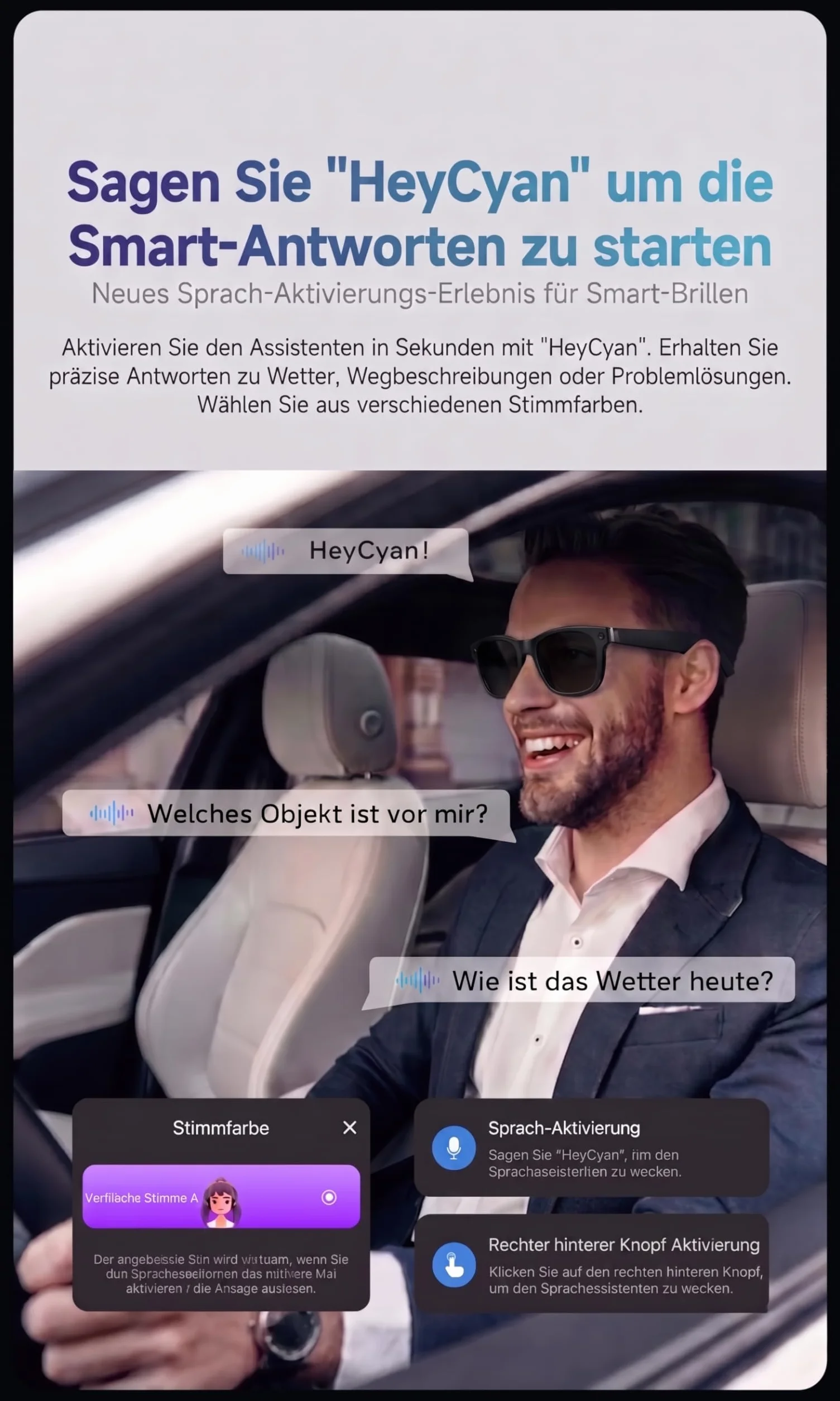 Smart Glasses con AI & Bluetooth, assistente vocale ChatGPT, protezione UV, Wi-Fi, traduzione in tempo reale in 89 lingue, fotocamera 2K, audio aperto, IP65 impermeabile, identificazione degli oggetti
