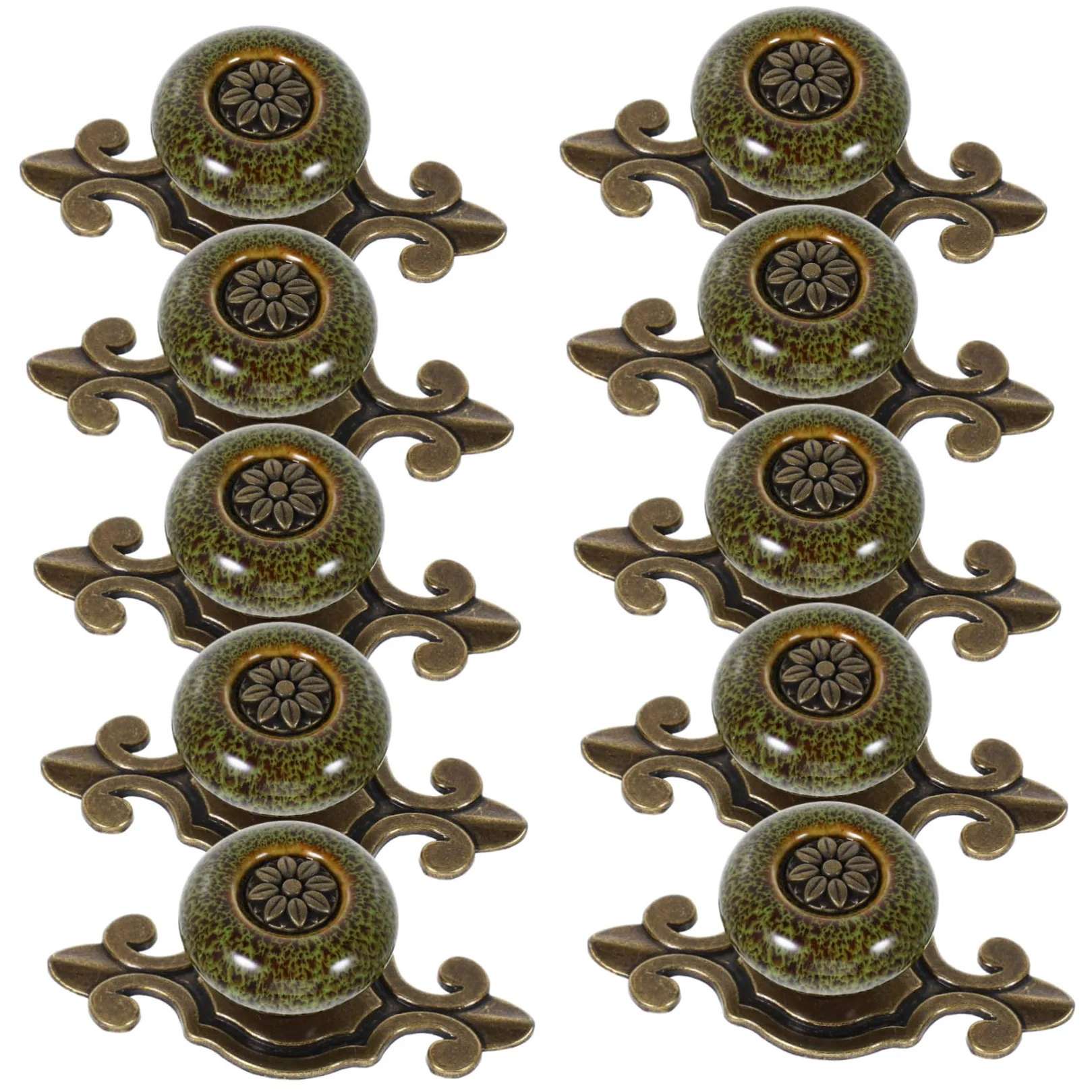 10 Pomelli per Mobili Verde in Lega di Zinco, Design Etnico Vintage, Facili da Installare, per Armadi e Cassetti