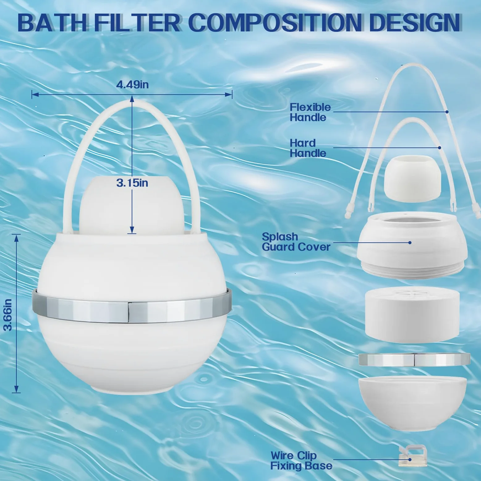 Filtro per vasca da bagno, 8 fasi, filtro per vasca da bagno per rimuovere piombo, cloro e fluoro, 2.500 litri di filtrazione, addolcitore d'acqua, senza BPA