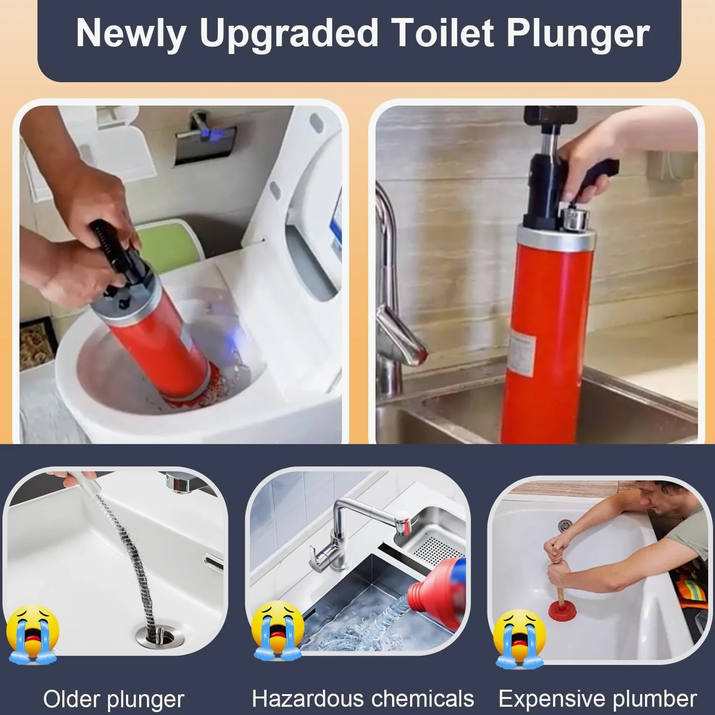Stura WC con Barometro, Pompa Stura Scarichi a Pressione con 4 Teste Sostituibili, Stantuffo per WC ad Aria Compressa, per Disintasare WC, Lavello, Vasca, Scarico a Pavimento