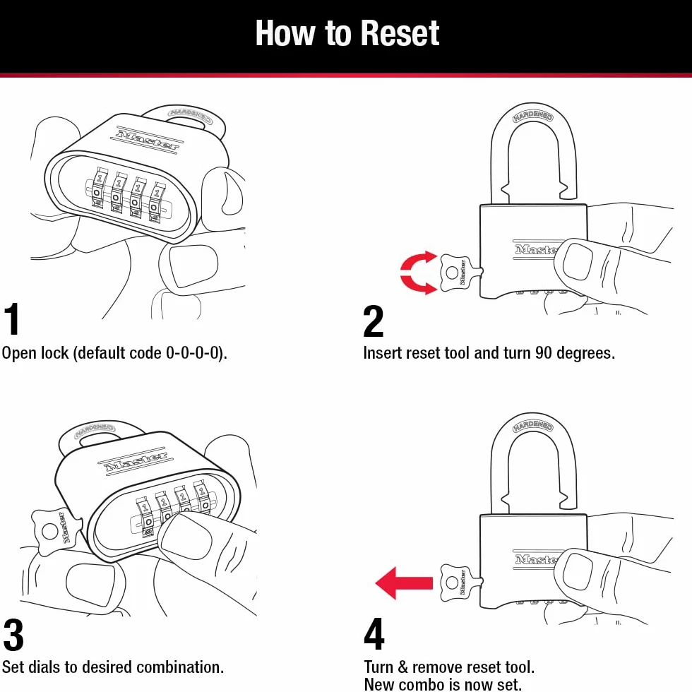 Master Lock Lucchetti a combinazione 175EC4, 4 pezzi, oro, confezione da 4