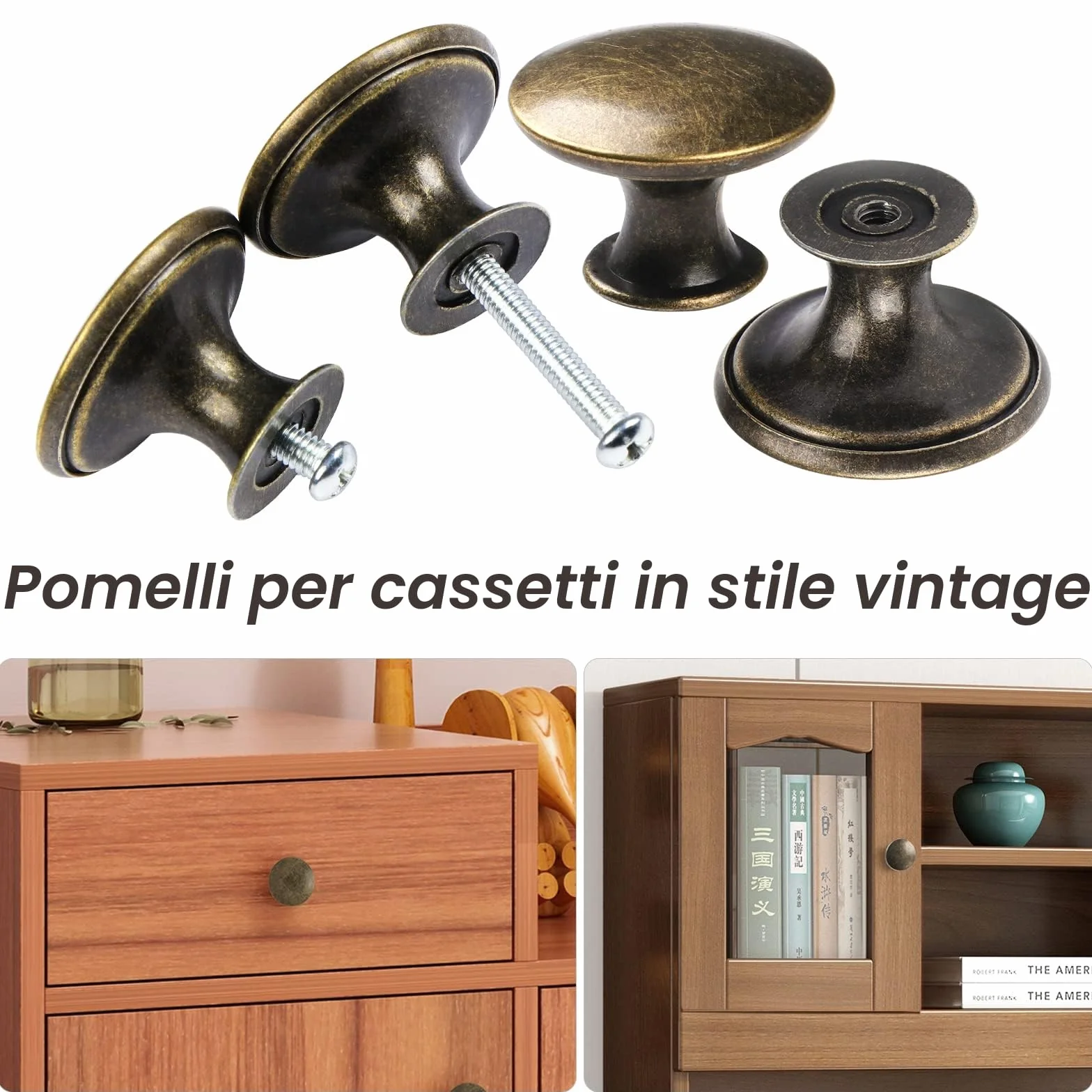 Pomelli per armadietti vintage 30 mm bronzo TsunNee
