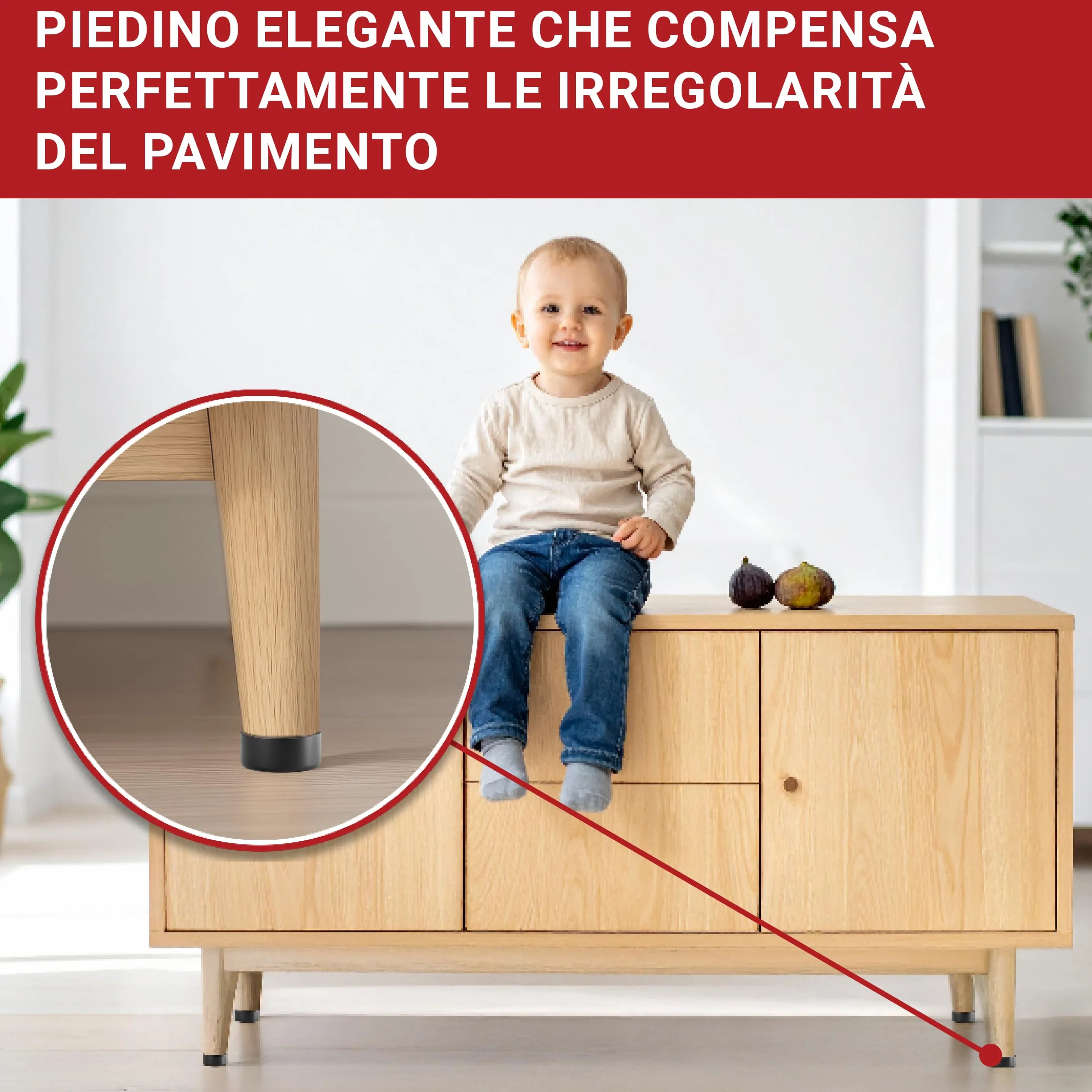 LouMaxx Piedini per Mobili Adesivi Regolabili Ø 53,5 mm – Set da 4