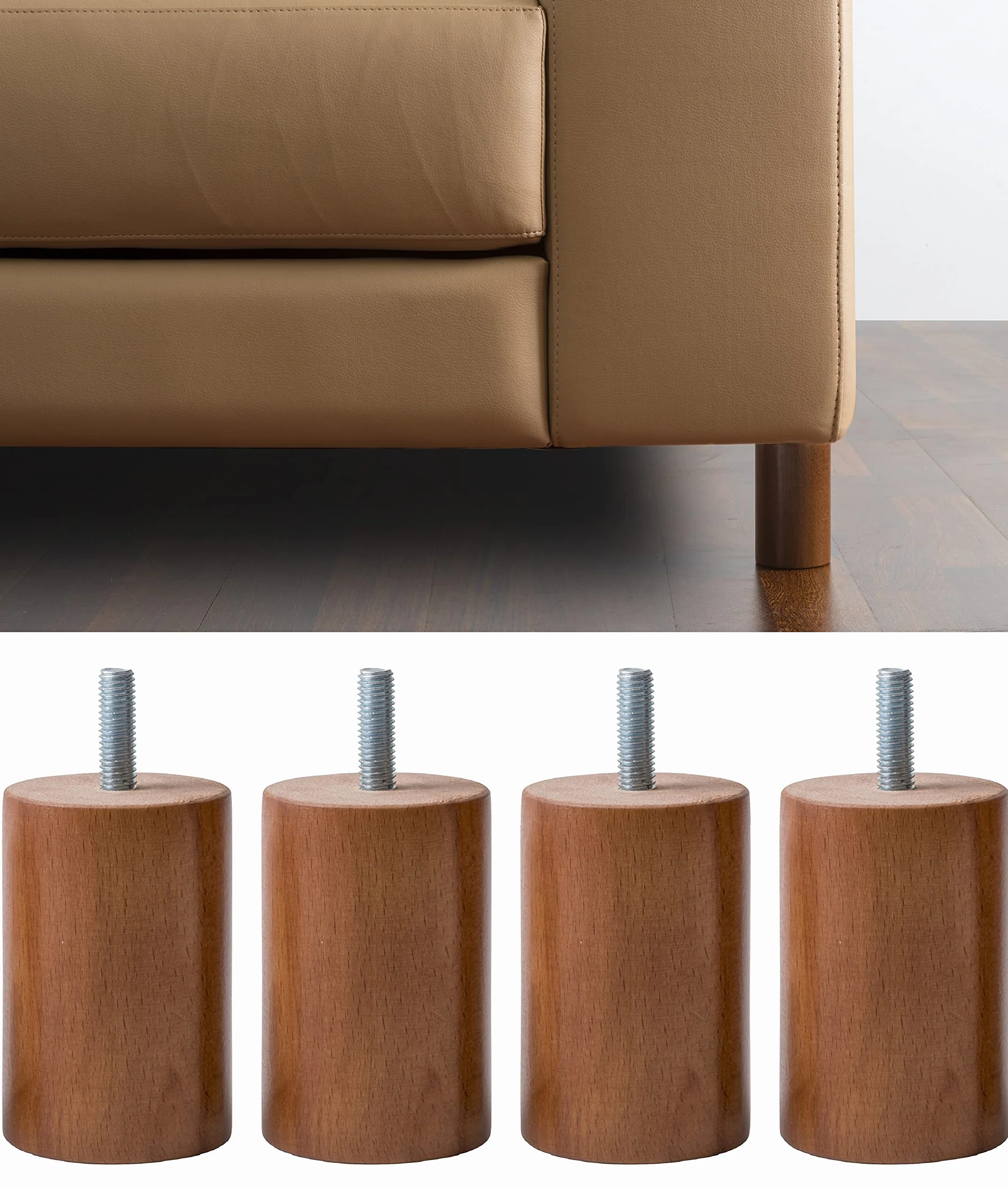 IPEA Piedini Mobili Legno Noce Set 4 Gambe Cilindro Altezza 100 mm Made in Italy