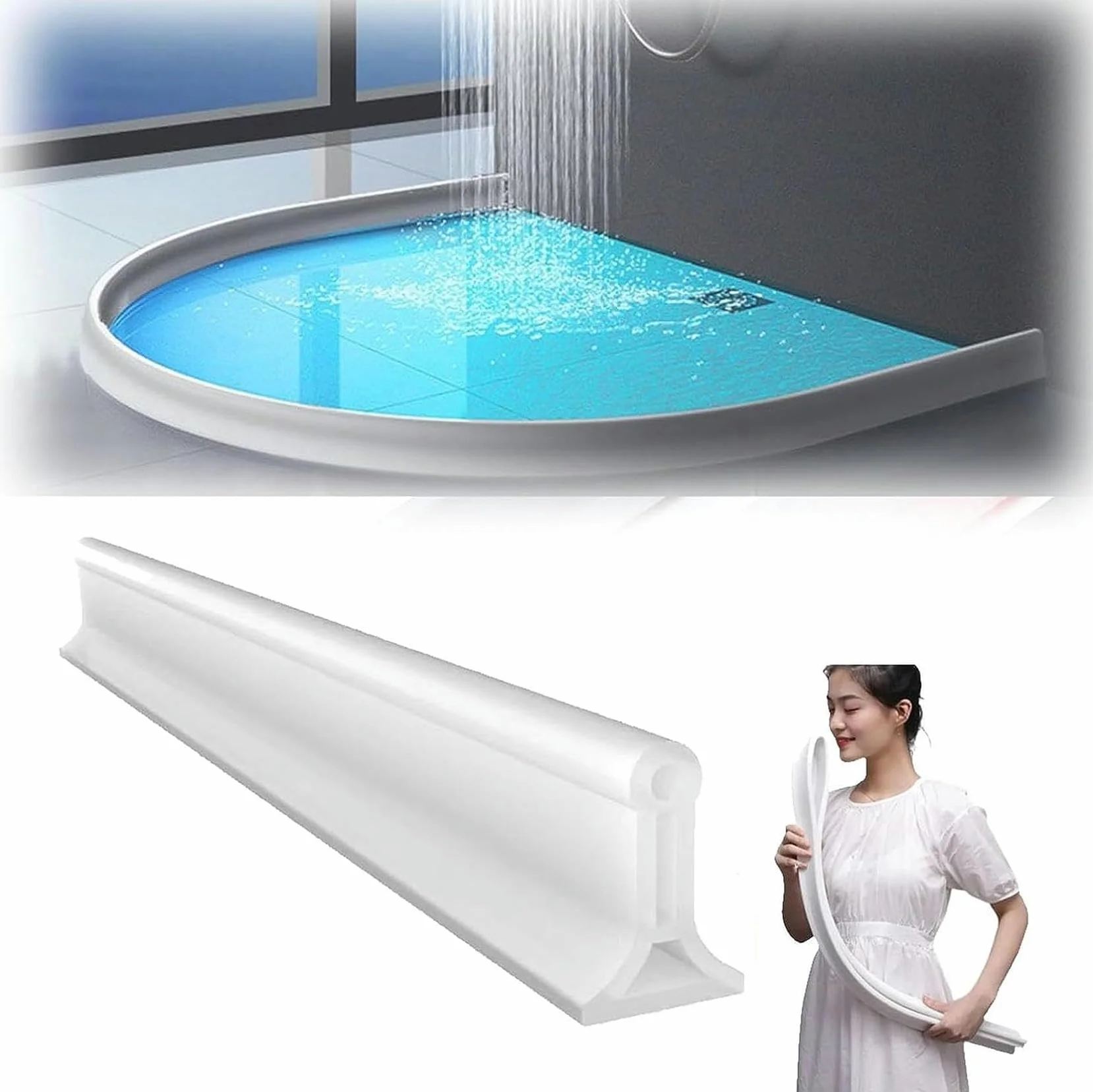 Protezione dall'acqua in silicone da 78 pollici, barriera impermeabile con soglia per doccia in silicone, barriera per doccia con tappo dell'acqua Diga in gomma Blocco dell'acqua in silicone Separazio