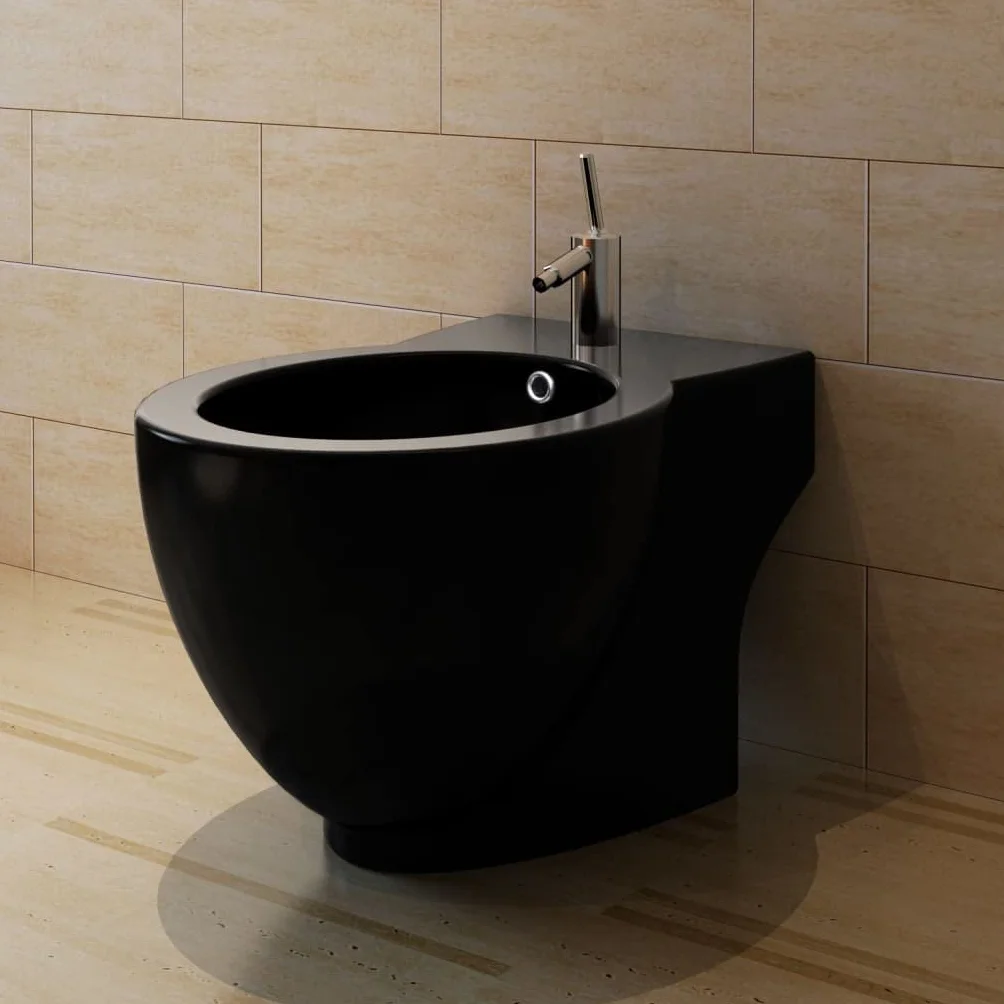vidaXL Ceramica Nera WC Bidet da Parete Sanitari Bagno