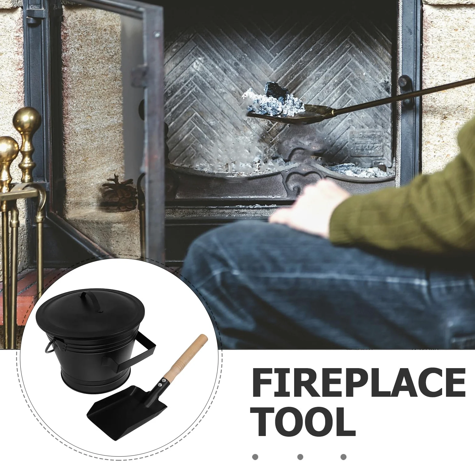 ULTECHNOVO Set Secchio per Cenere della Stufa con Coperchio in Metallo e Pala, Contenitore Resistente al Calore con Maniglia Ergonomica, Kit Utensili per Pulizia Caminetto Uso Interno
