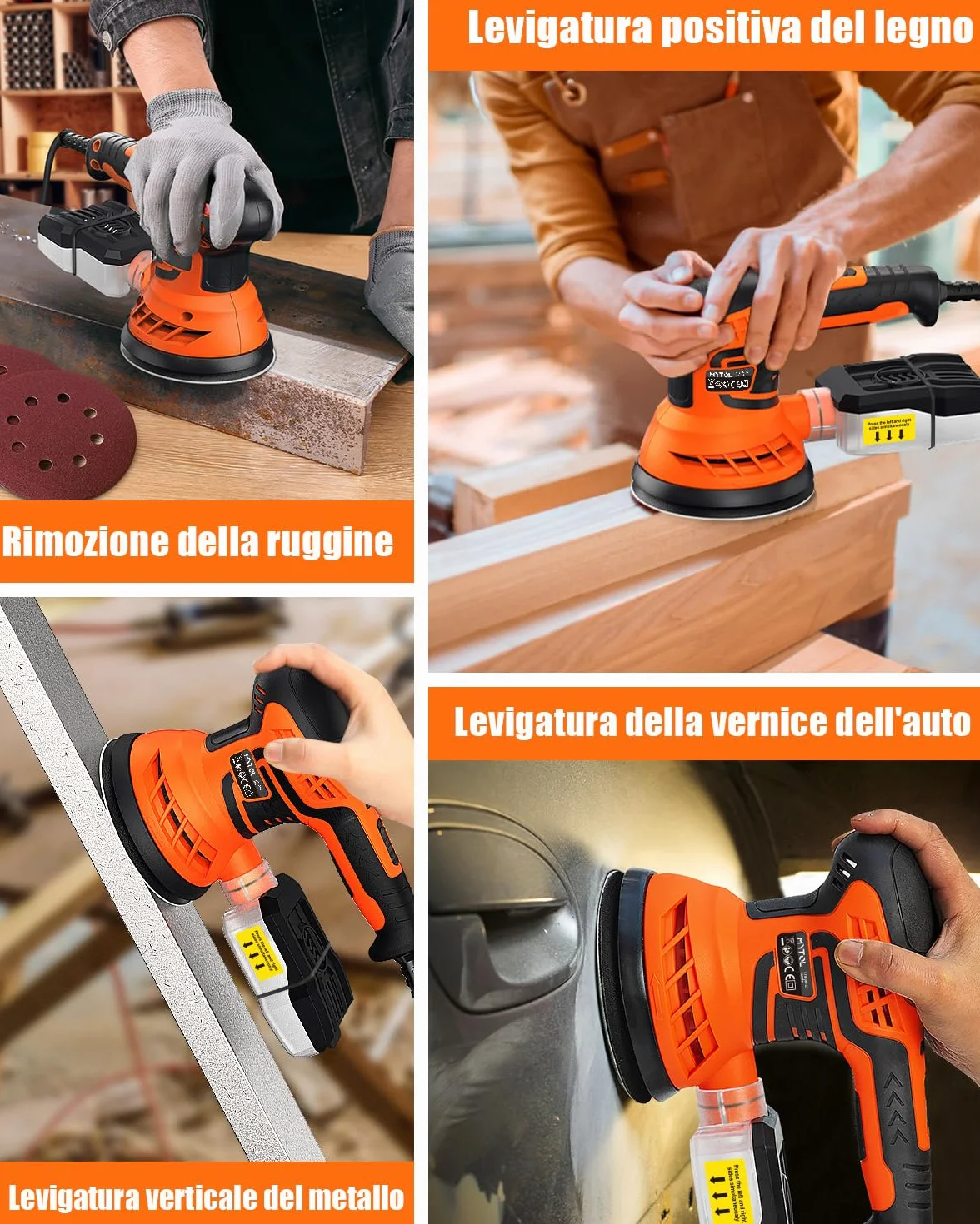 MYTOL 350W Levigatrice orbitale,7 velocità variabili,14 pezzi di carta vetrata(2 vetrata senza polvere)e raccoglitore di polvere,6000-13000U/min,125MM Levigatrice per Legno per la levigatura del legno