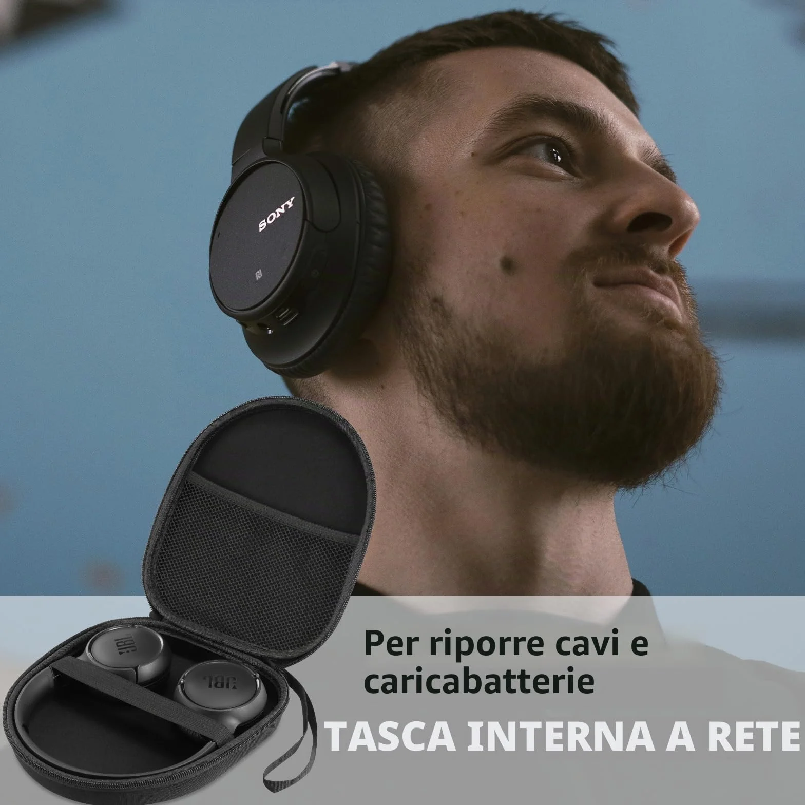 Borsa compatibile con JBL Tune 510BT 520BT 500 720 BT 770 NC 760 NC, Sony WH-CH520 WH-CH720N, cuffie wireless con cancellazione del rumore, custodia portatile per cuffie da viaggio (Nero)
