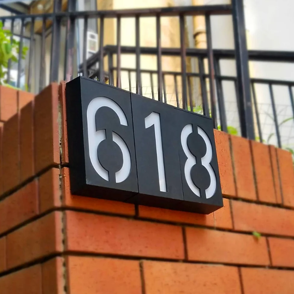 LED solare numero civico, giardino cortile edificio indirizzo numeri targa targa ad energia solare, illuminazione LED esterna targa e parete arte illuminata per casa strada (digitale 1)