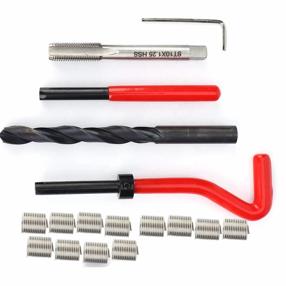 17 Pezzi Kit di Riparazione Filettatura in Acciaio Inossidabile M10x1.25 Set Maschi Femmina