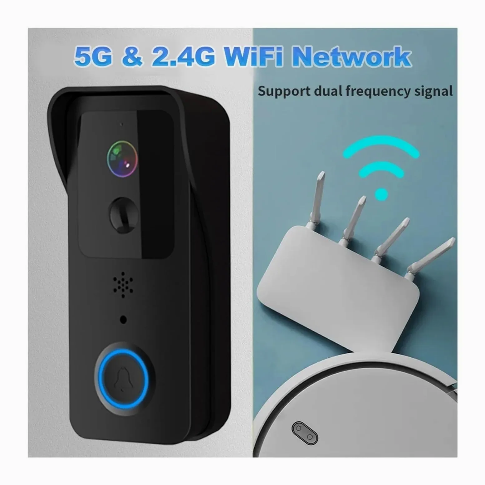Videocitofono, Videocitofono WiFi 5G 2.4G 1080P Tuya Smart, citofono wireless esterno, telecamera impermeabile, campanello con suoneria(Black Option 1)
