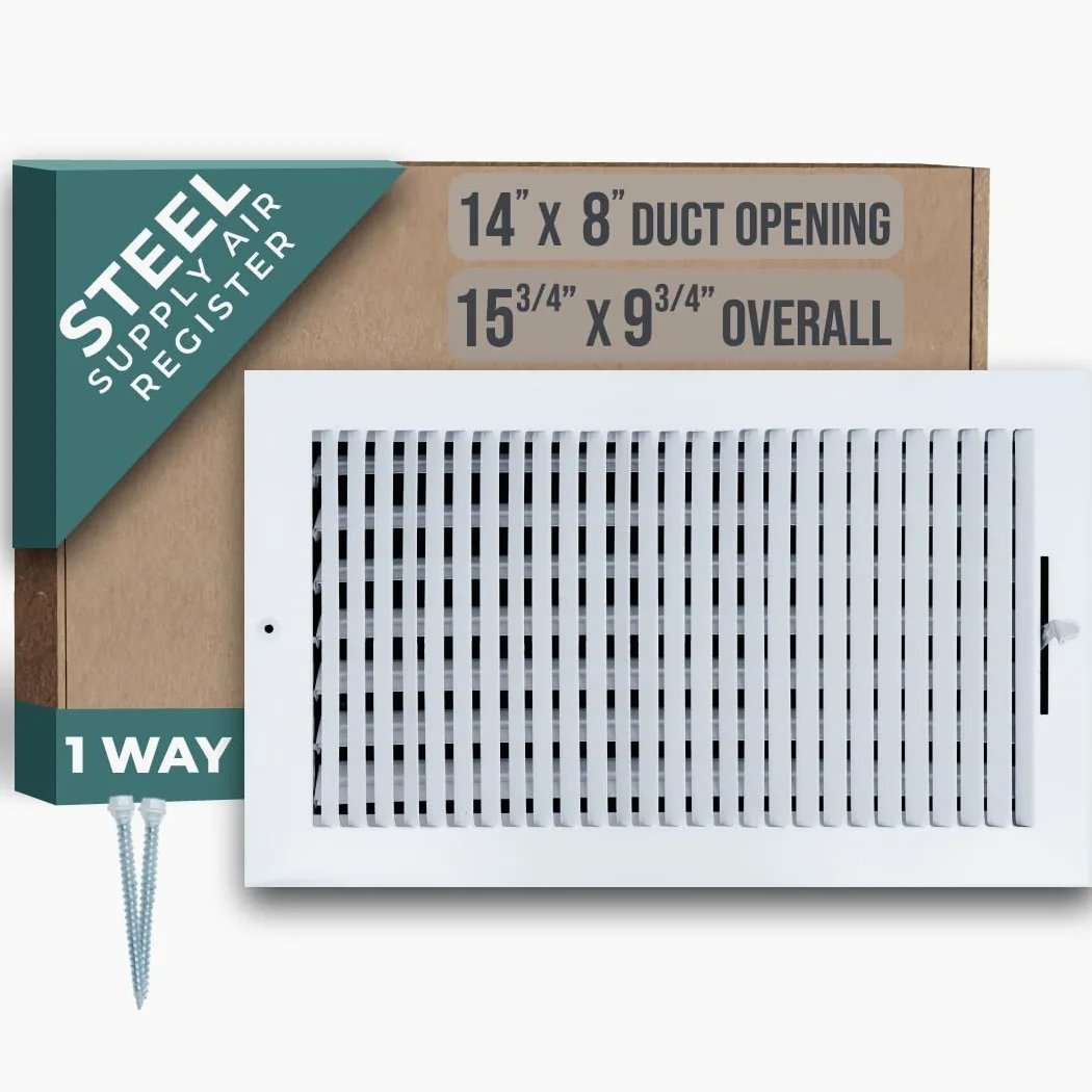 Handua - Diffusore di alimentazione dell'aria in acciaio con apertura a 1 via, adatto per condotti da 35 x 20 cm, griglia di ventilazione per pareti laterali e soffitti, colore bianco, dimensioni