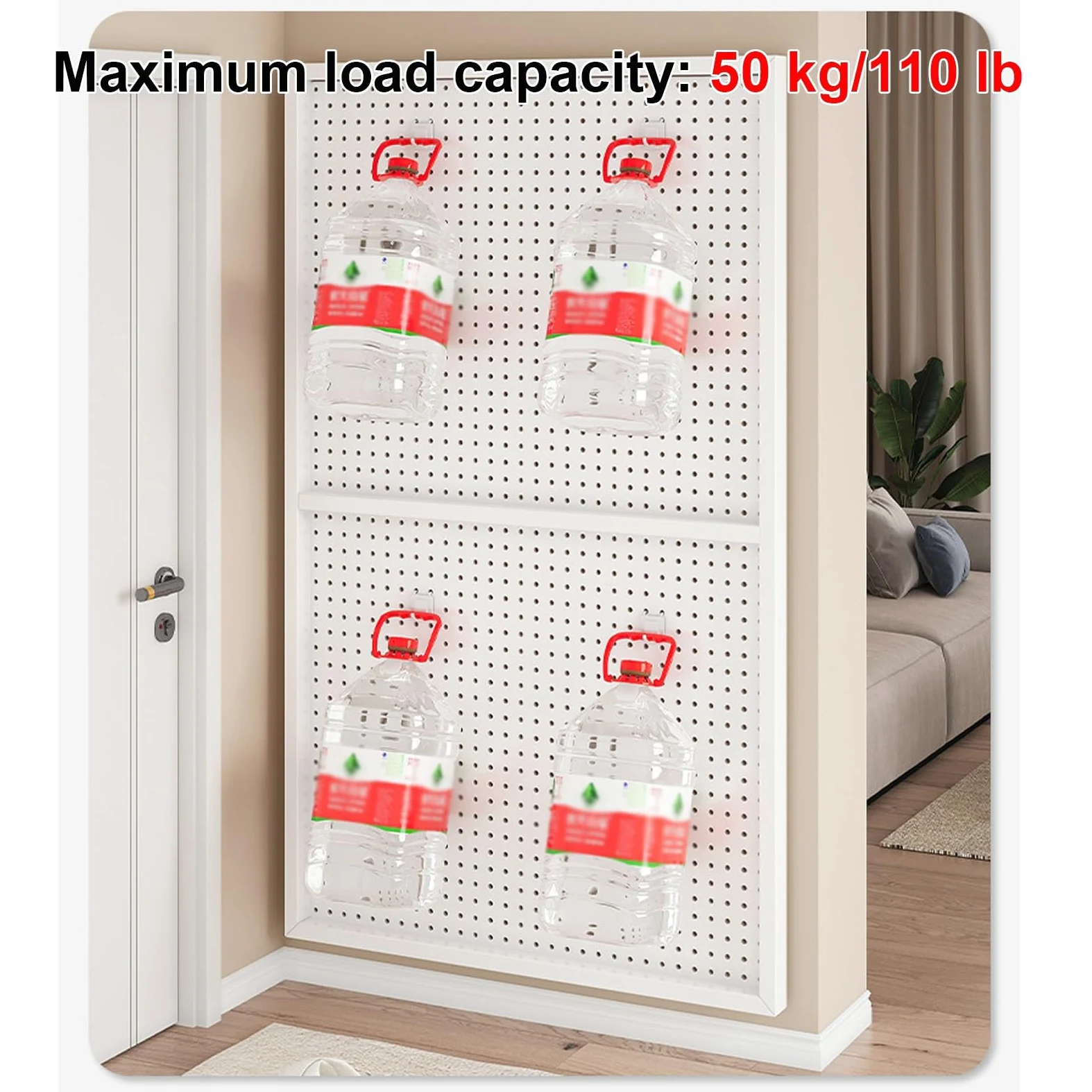 Generico Pannello Forato in Metallo con 20 Ganci, Pannello portautensili in Acciaio Resistente per Garage e espositori Artigianali, Soluzione di stoccaggio per Pannello Forato Bianco 150x60 cm