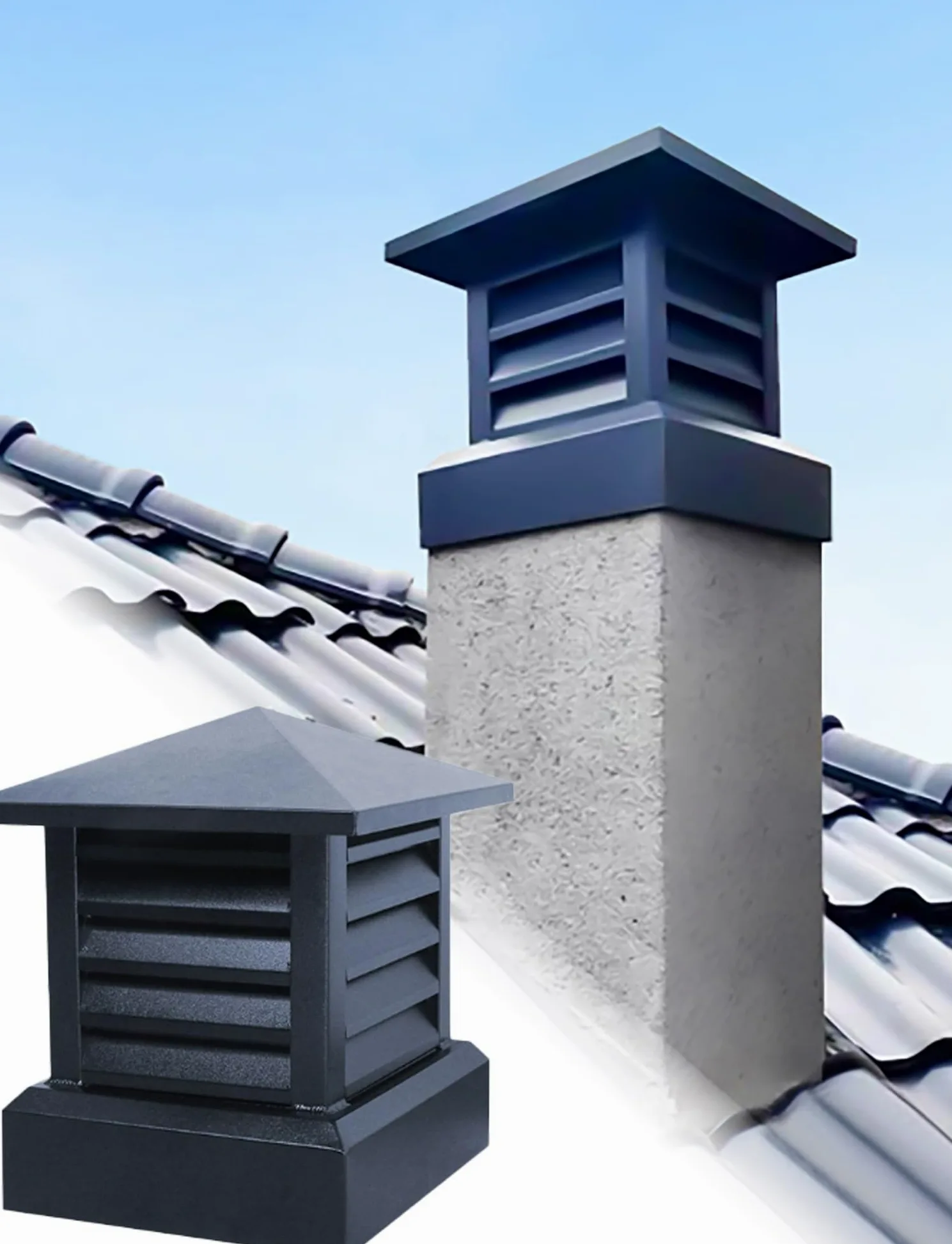 Comignolo con Design a lamelle inclinate per la Ventilazione del Camino e la Protezione antiruggine per Esterni.