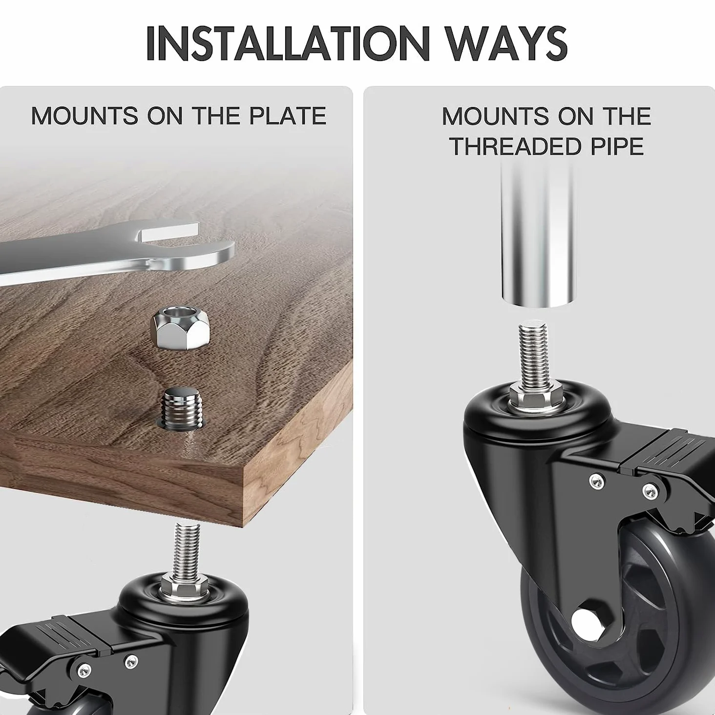 per carichi Pesanti Ruota con Freno, 100MM Mobili Ruote con M10 X 30mm Vite Perno, PU Ruote Ruote per Carrello con Bullone, 4 Filettato Ruote girevoli 360° Rotazione su a 550KG