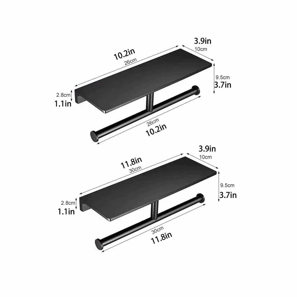 Portarotolo Doppio for Carta igienica con ripiano, portarotolo da Parete for Bagno, Dispenser for Carta igienica Commerciale in Ottone con ripiano for Telefono(White,30cm)