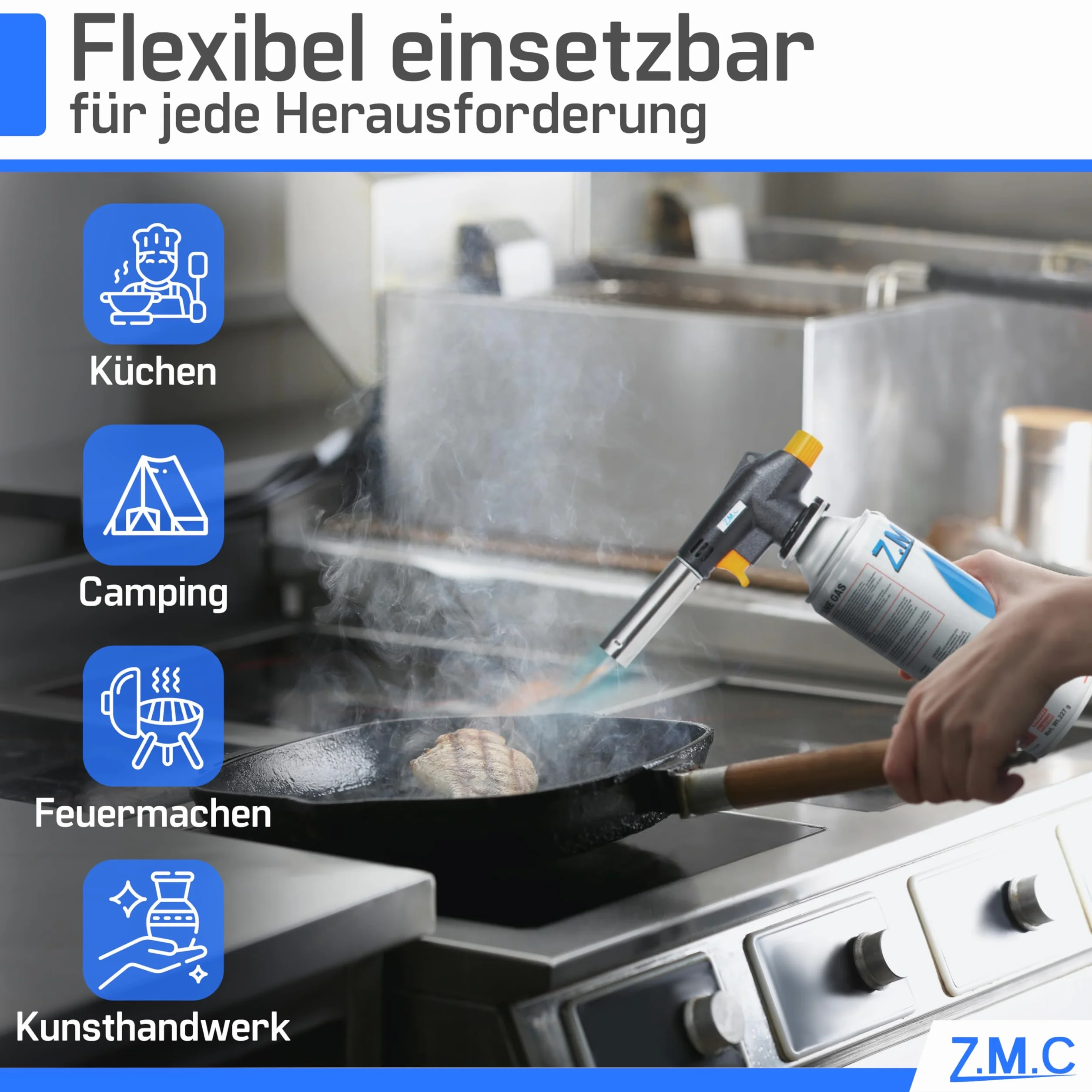 Bruciatore a gas Z.M.C 1300°C fiamma regolabile torcia saldatura cucina 28 cartucce 227g