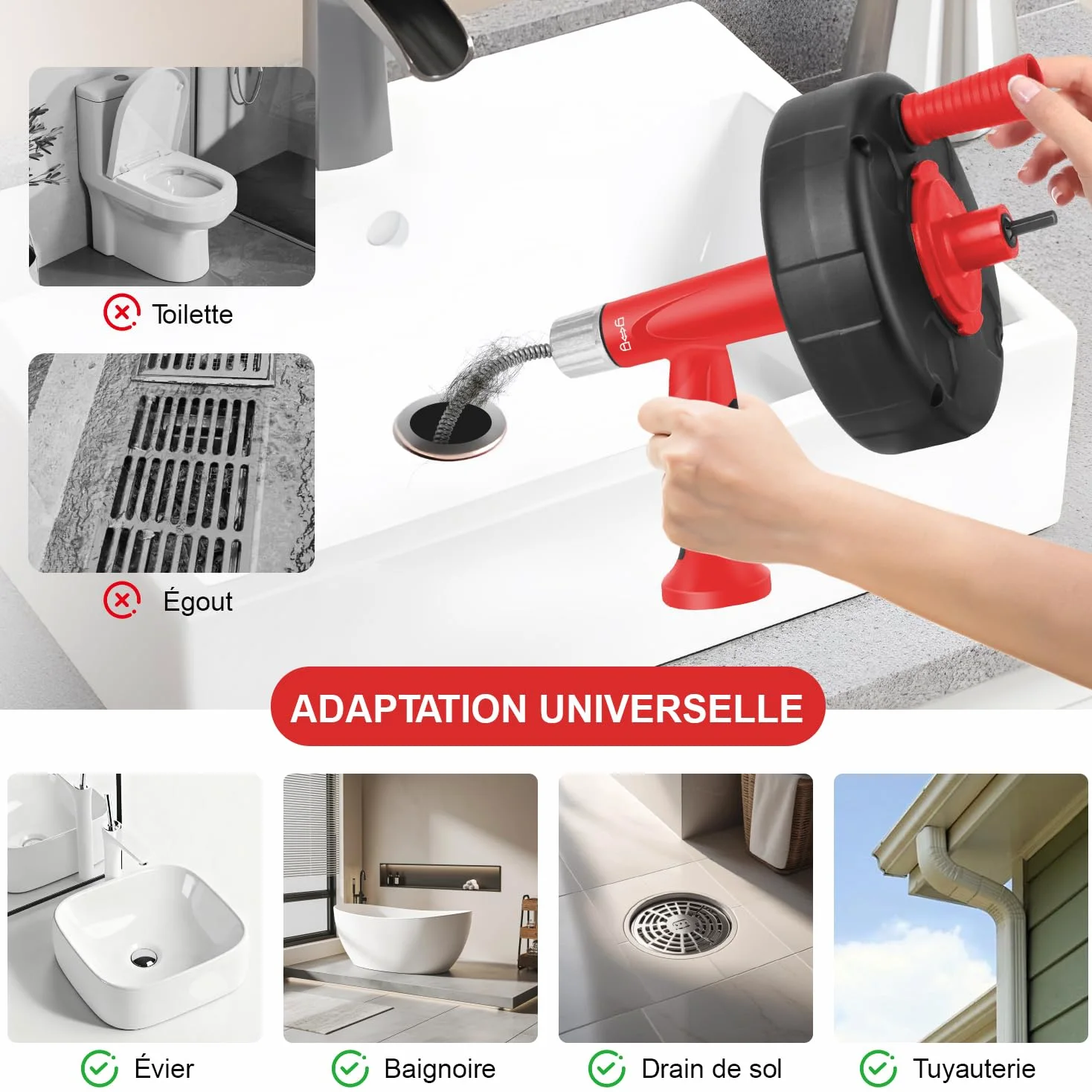 Furetto Sbocco Canalizzazione, Spirale di Pulizia Tubo,Furetto idraulico flessibile con guanti per cucine, vasche, cabine doccia,servizi igienici